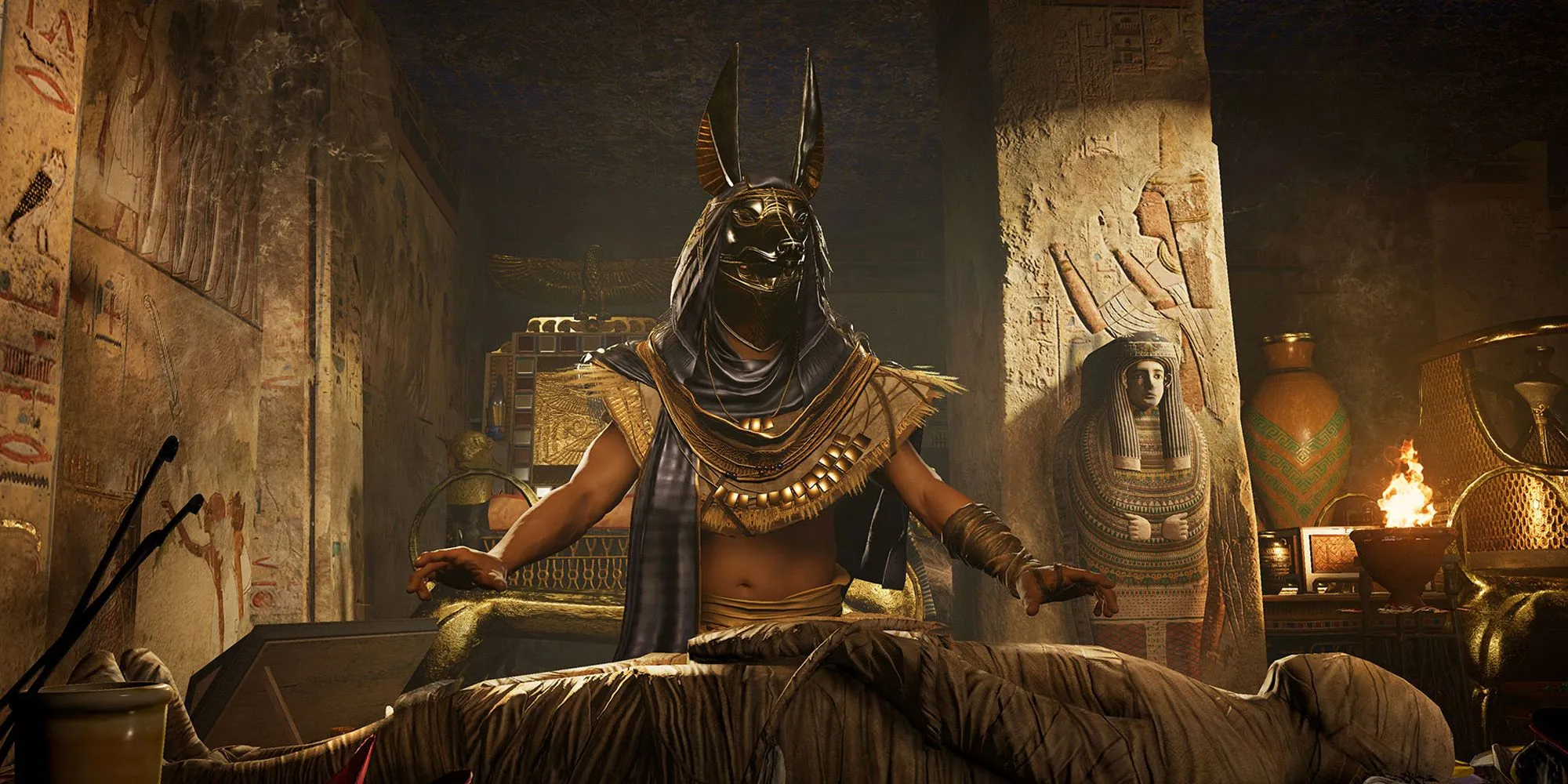 Nhân vật thần thoại Anubis trong Assassin's Creed Origins, một trong những yếu tố kỳ ảo của game