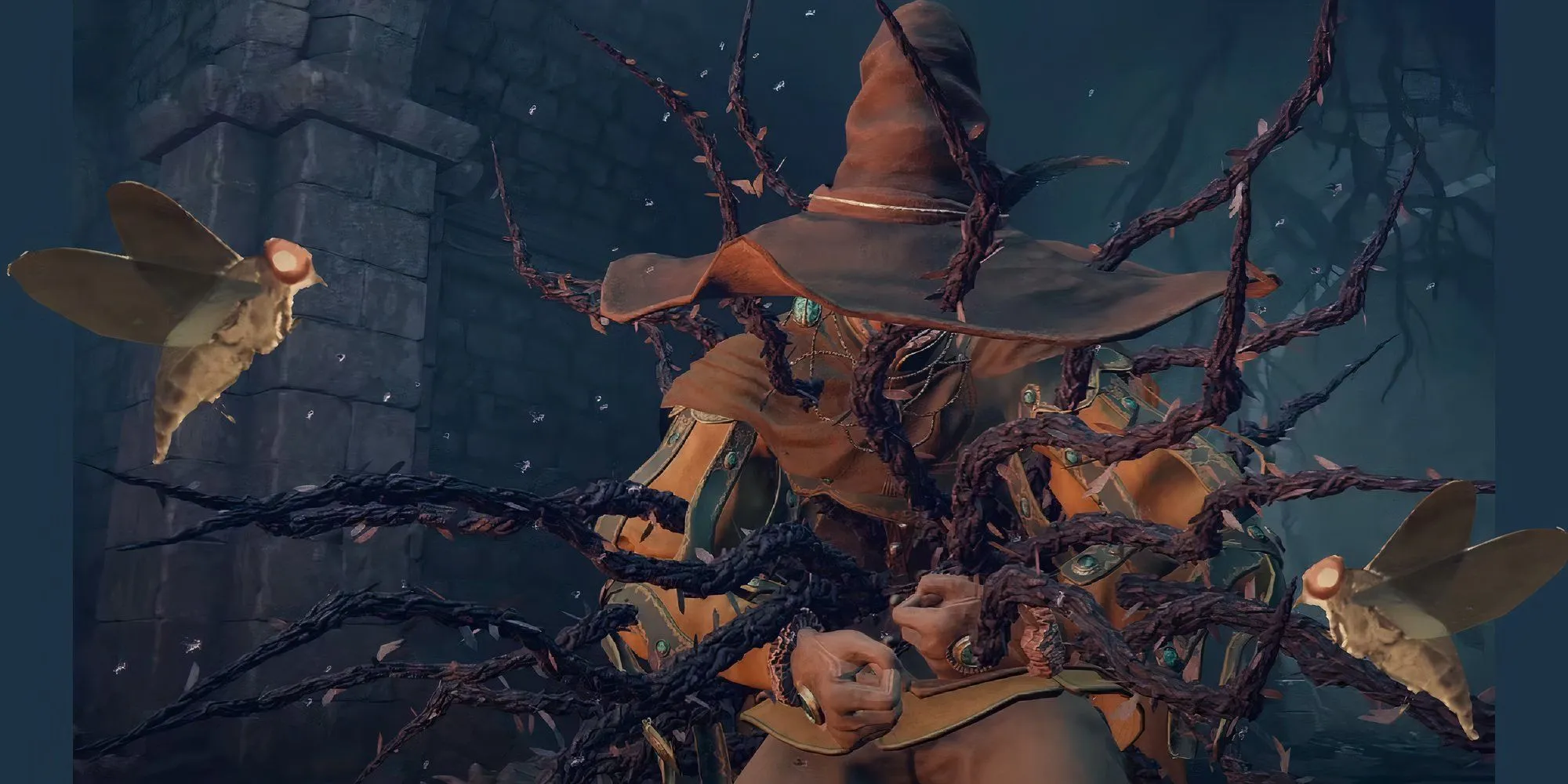 Nhân vật trong Elden Ring đang bị ảnh hưởng bởi Deathblight, các cành gai đen mọc ra từ cơ thể