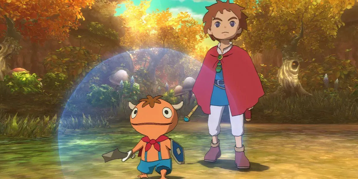 Ni No Kuni Wrath of the White Witch cảnh nhân vật chính và Familiar