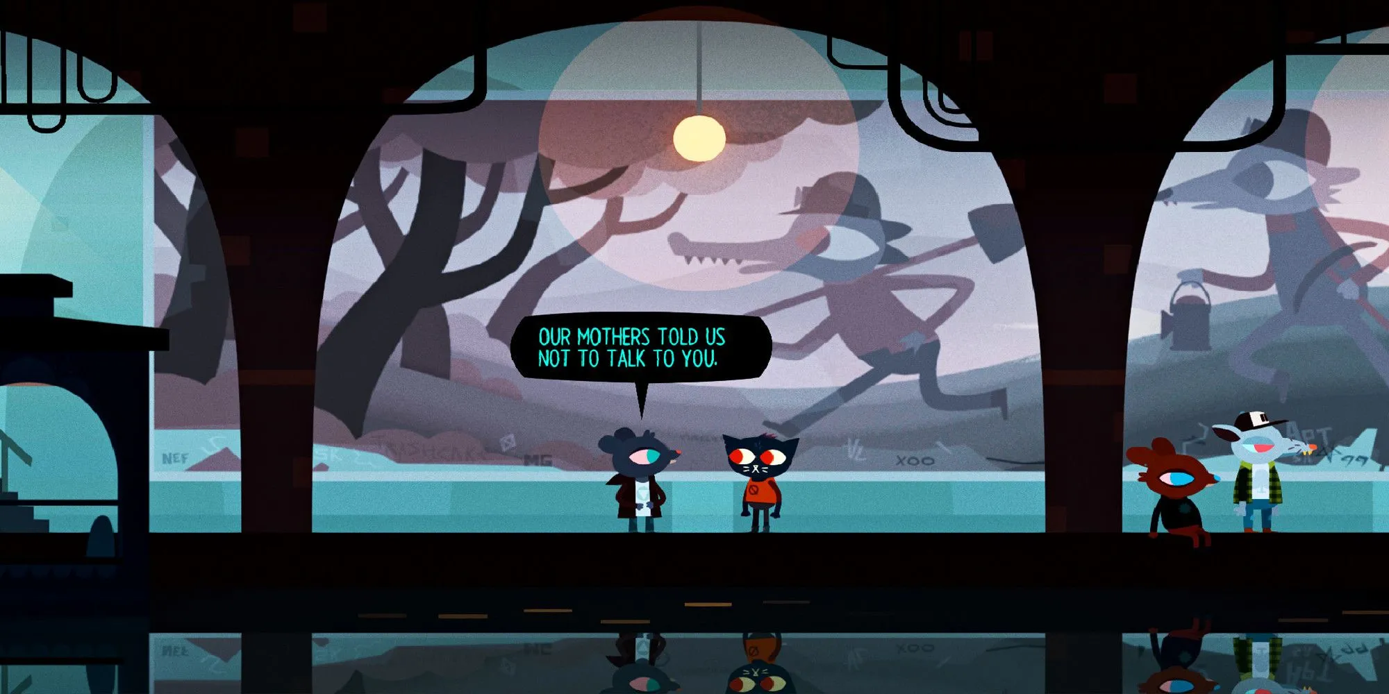 Night in the Woods Mae talking to someone at subway