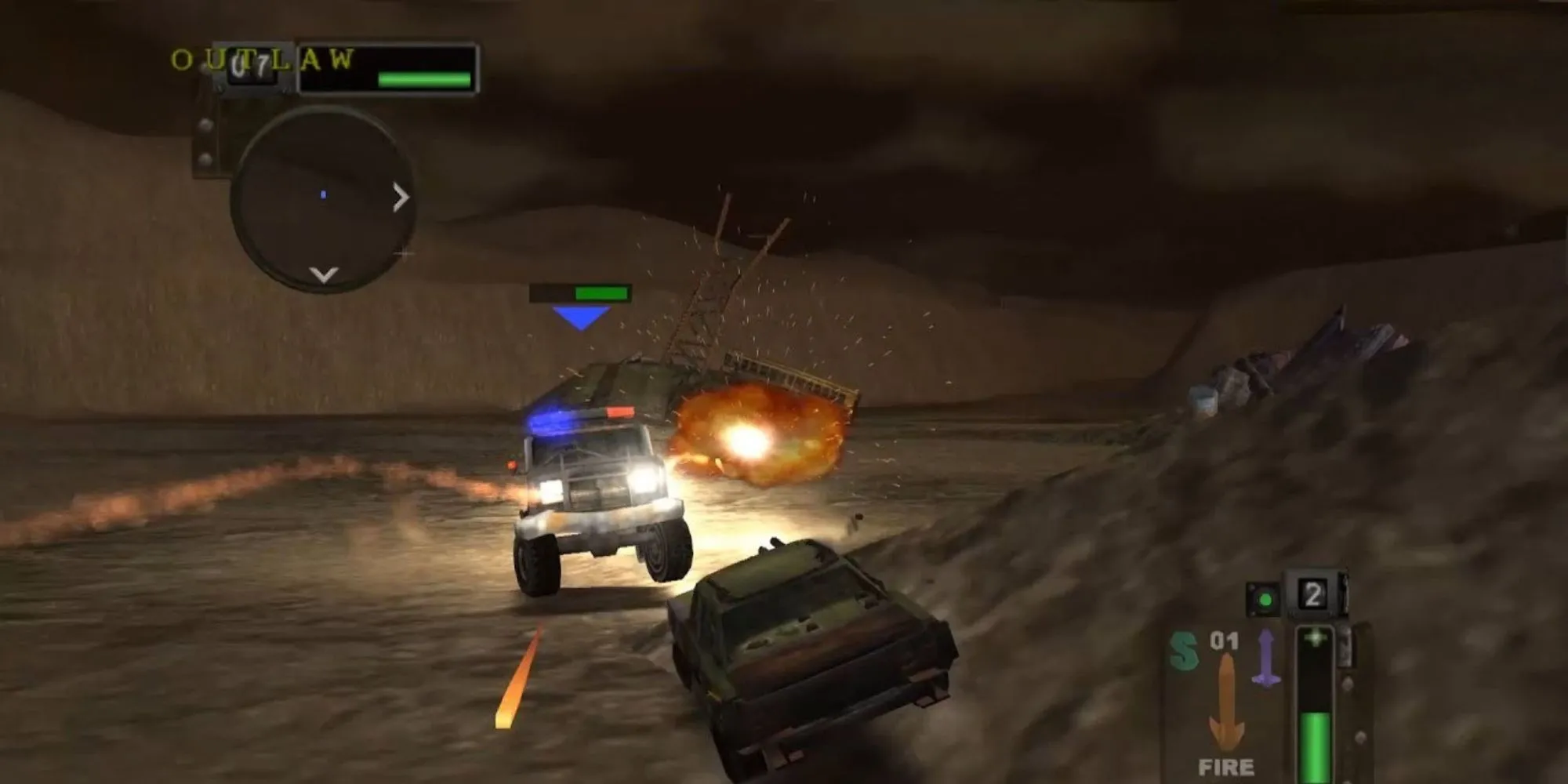 Pha giao chiến xe cộ hỗn loạn trong Twisted Metal Black PS2 với đồ họa tối