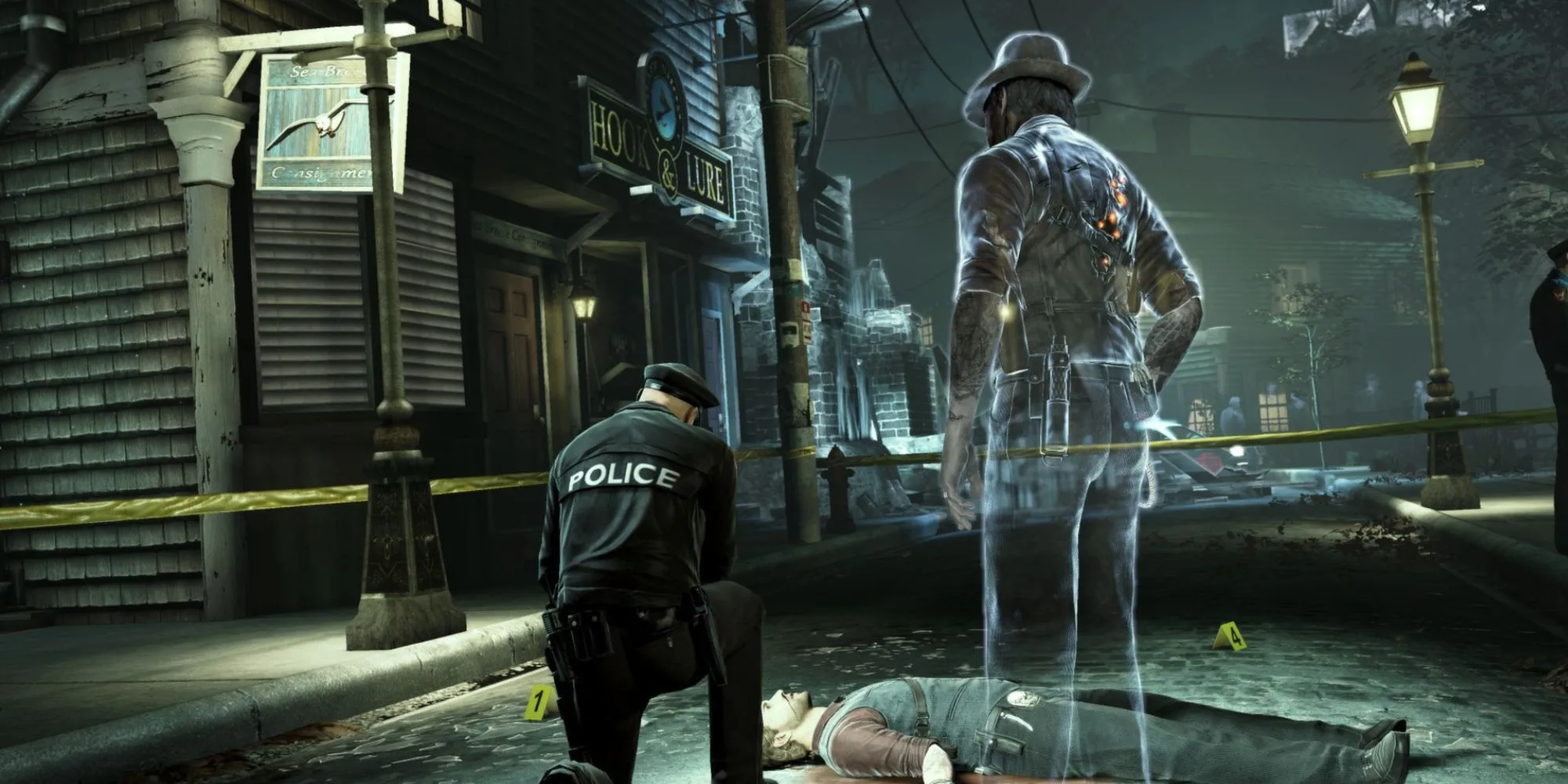 10 Game Kinh Dị Bị Đánh Giá Thấp Nhưng Cực Kỳ Đáng Chơi 1 Ronan O'Connor trong Murdered Soul Suspect đứng trên xác của chính mình