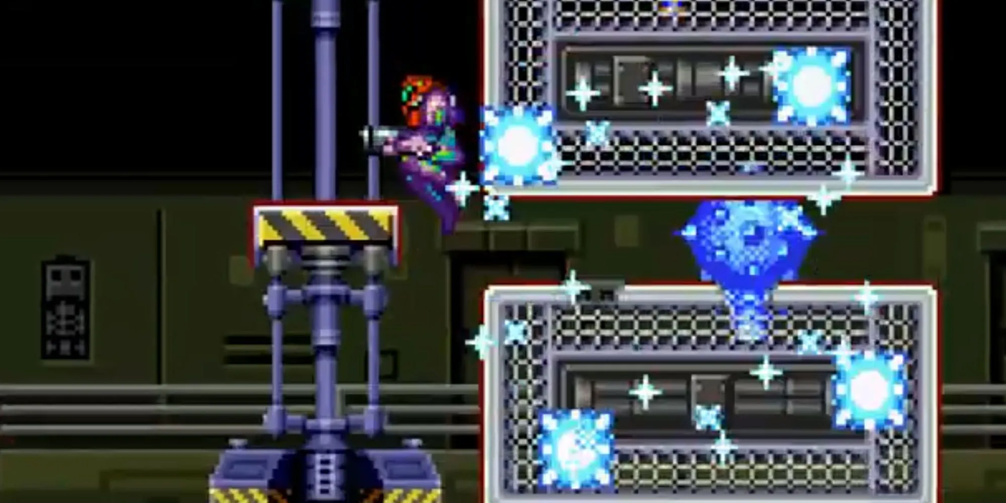 Samus Aran bắn Diffusion Missile đóng băng kẻ địch trong Metroid Fusion