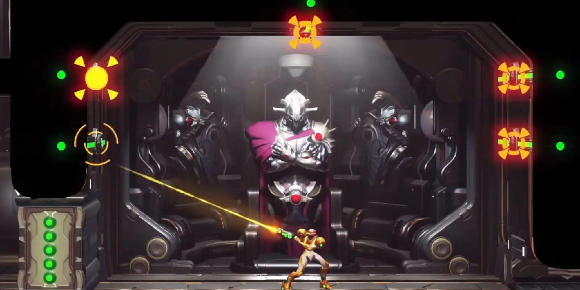 Samus Aran sử dụng Storm Missile trong Metroid Dread để tấn công nhiều mục tiêu cùng lúc