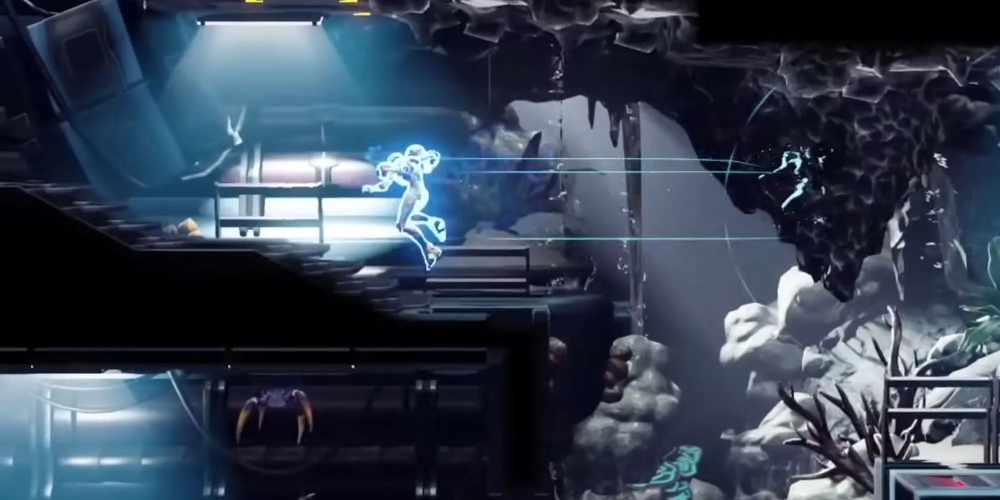 Samus Aran thực hiện Flash Shift né tránh trong Metroid Dread