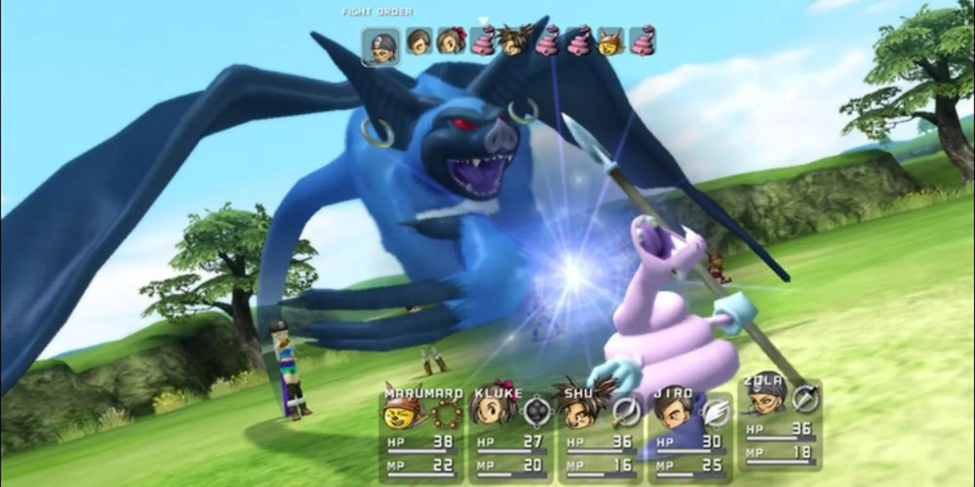 Shadow Bat tung đòn tấn công trong game Blue Dragon với nét vẽ đặc trưng của Akira Toriyama