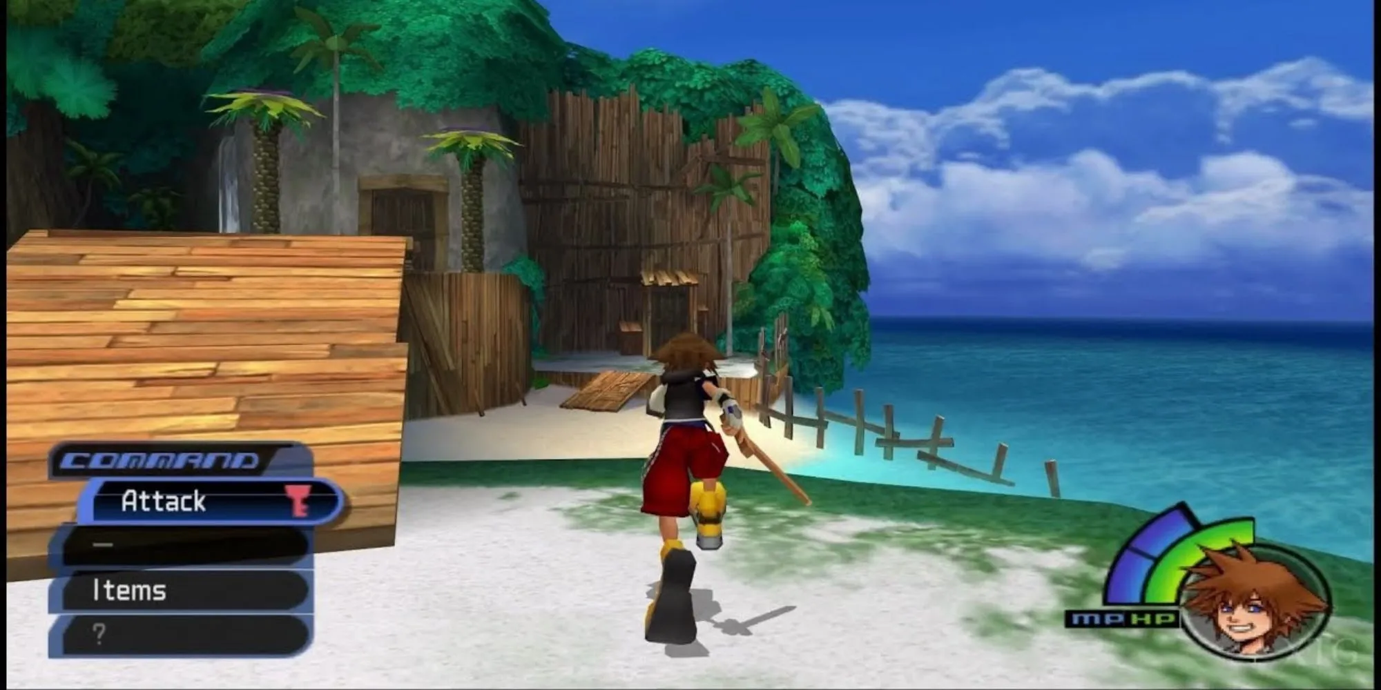 Sora, Donald và Goofy trong Kingdom Hearts PS2 với cơ chế chiến đấu chưa hoàn thiện
