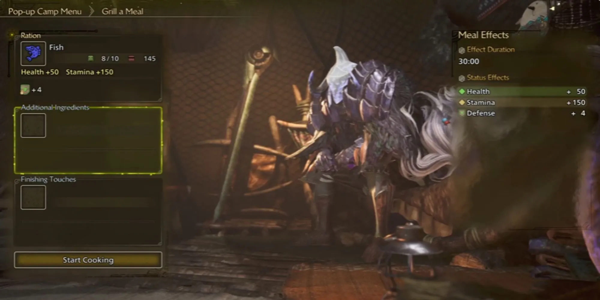 Sử dụng cá làm nguyên liệu nấu ăn để tăng chỉ số trong Monster Hunter Wilds