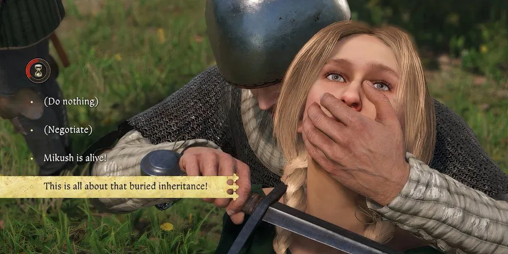 Tên cướp bắt giữ Vendula tại nhà nghỉ của Mikush trong Kingdom Come Deliverance 2