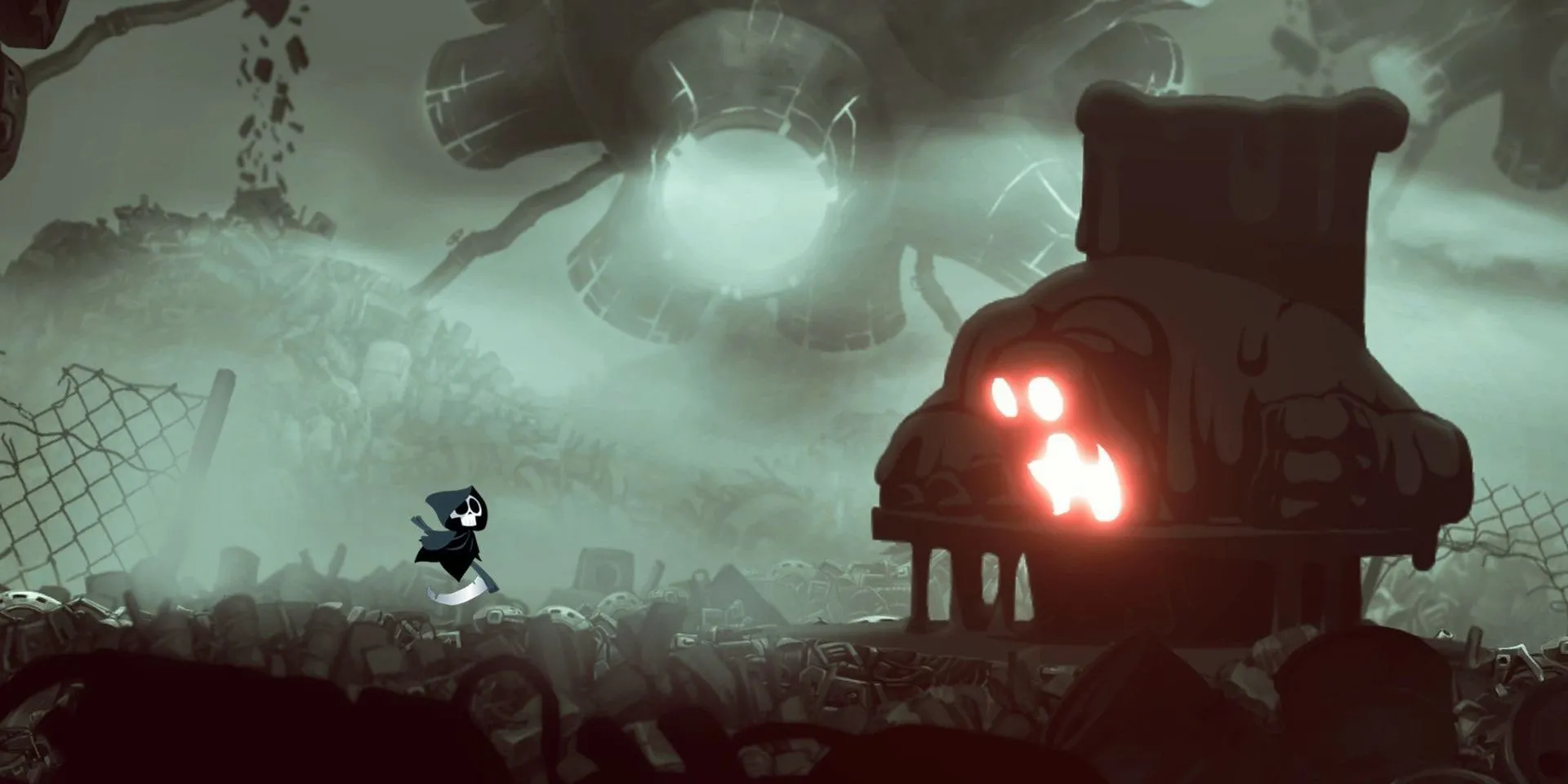 Thần Chết đối đầu với Grimes trong Have a Nice Death, một game roguelike hành động.