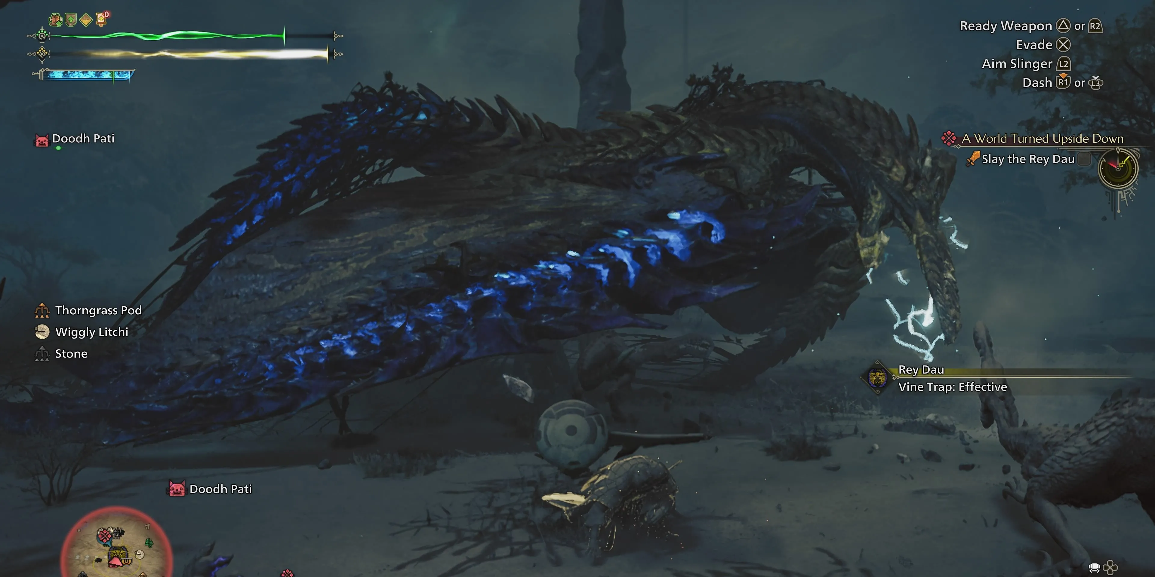 Thợ săn Monster Hunter Wilds dùng bẫy dây leo bắt giữ Rey Dau