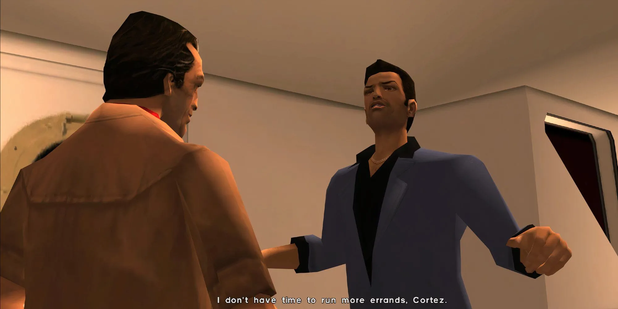 Tommy Vercetti trong GTA Vice City đang nói chuyện với Cortez