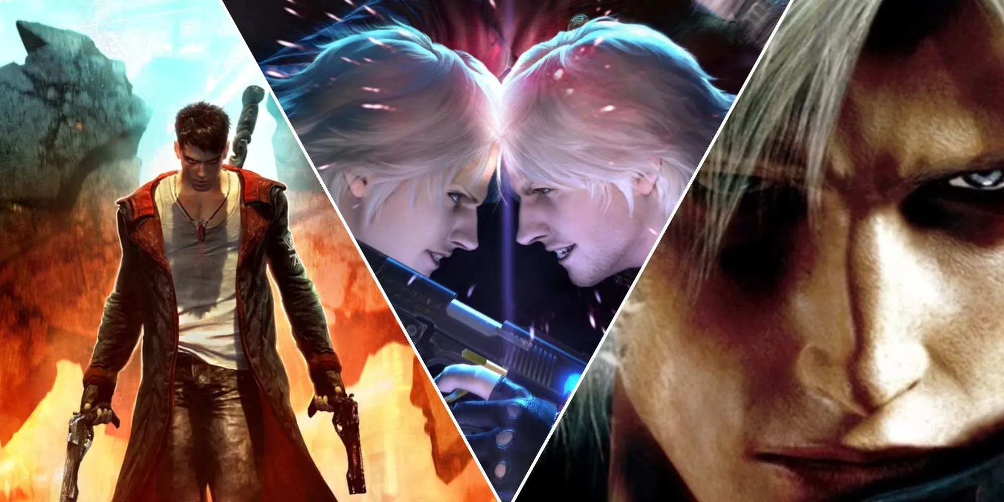 Tổng hợp hình ảnh từ các phiên bản game Devil May Cry khác nhau như DmC, DMC 4 và DMC 2