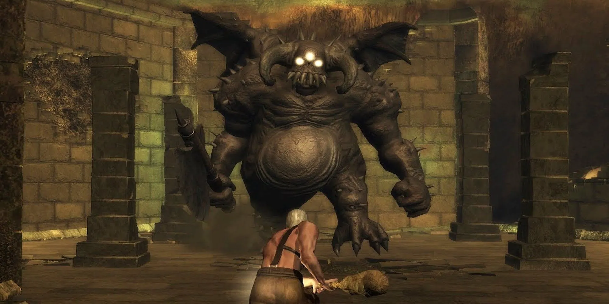 Vanguard Demon's Souls với cây rìu lớn đang tấn công