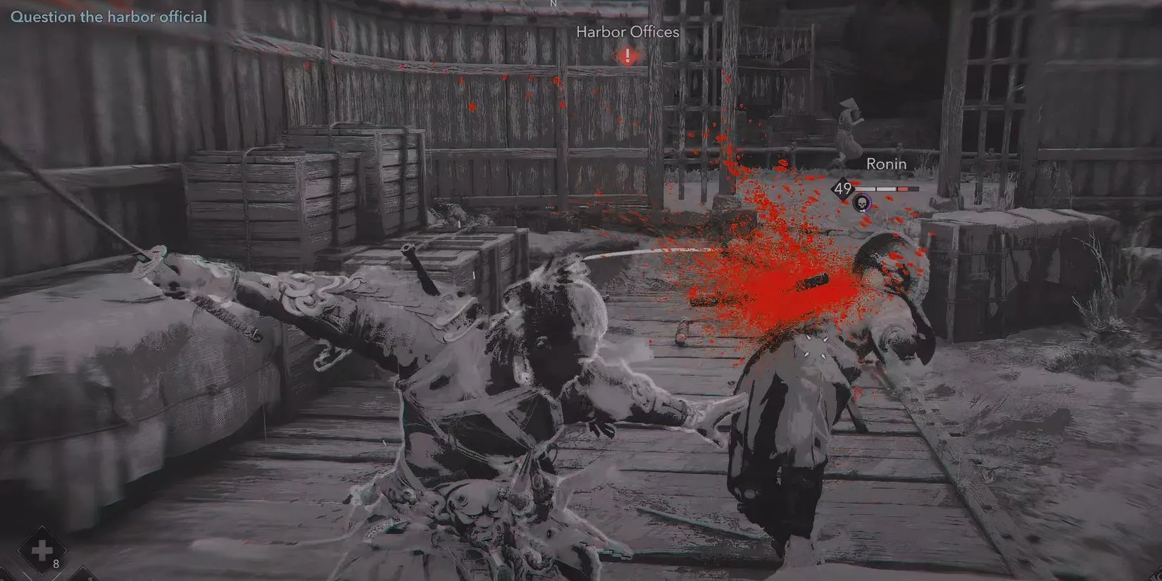 Yasuke giao chiến tại bến cảng trong tuyến đường của mình ở nhiệm vụ The Mourner