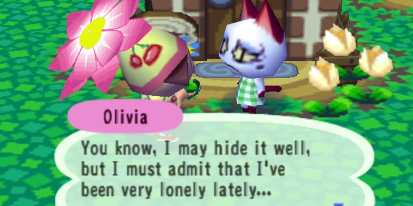 Cư dân Olivia trong Animal Crossing trông buồn bã, thể hiện cảm xúc khi người chơi vắng mặt