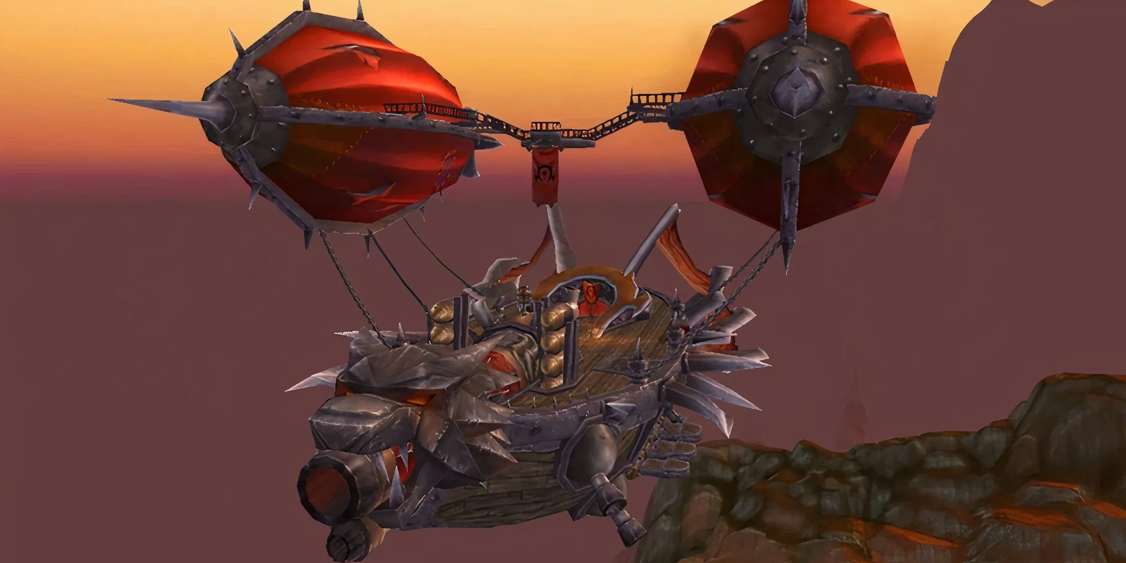 alt: Chiến Hạm Hellscream's Fist của phe Horde chuẩn bị cất cánh, biểu tượng cho sức mạnh quân sự trong World of Warcraft: Mists of Pandaria.