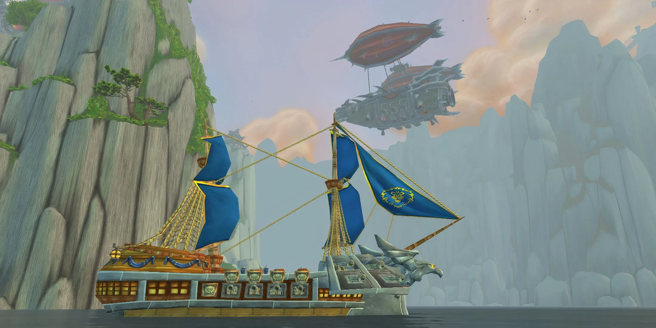 alt: Quân đội Horde và Alliance đối đầu nhau trên vùng đất Pandaria, phản ánh sự xung đột chính yếu trong World of Warcraft: Mists of Pandaria.