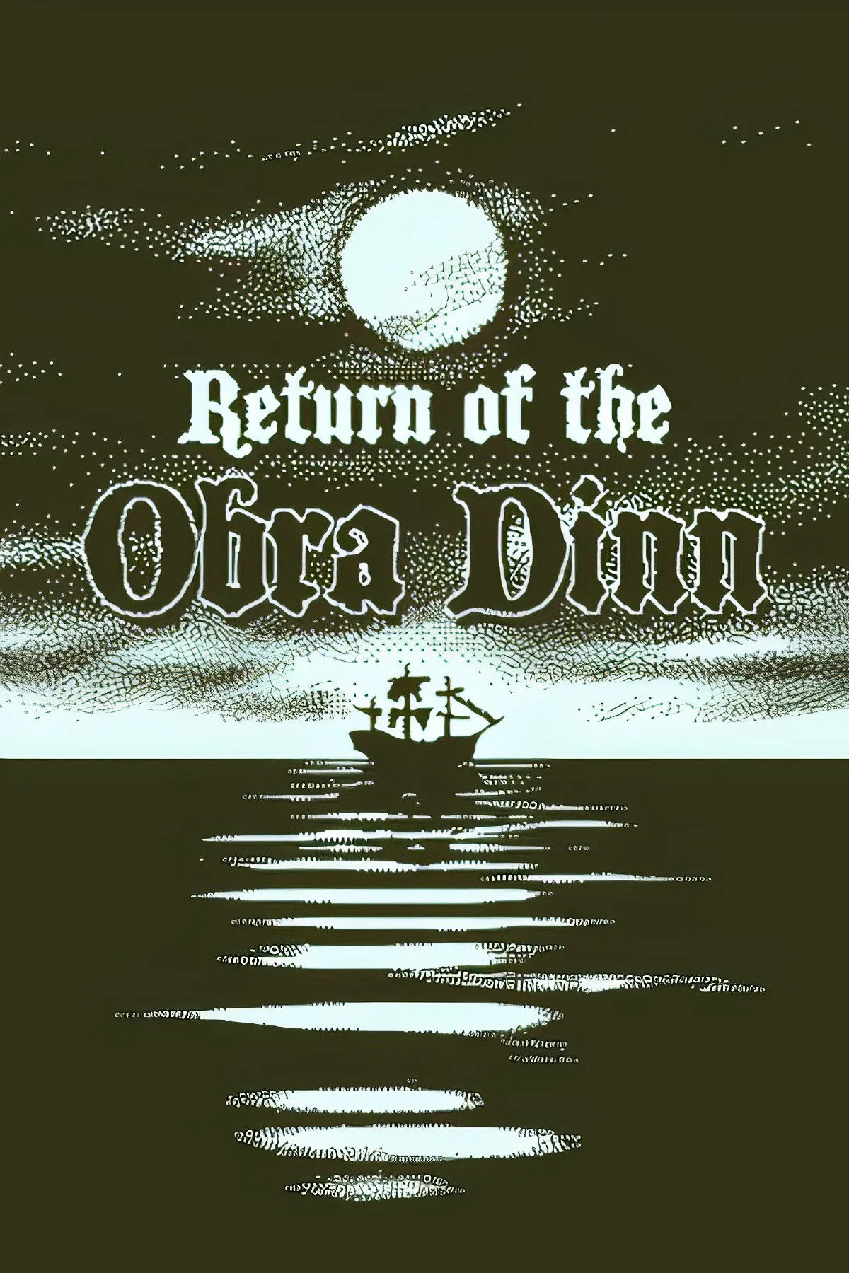 Bìa game điều tra kinh dị Return of the Obra Dinn với đồ họa đơn sắc retro, tái hiện không khí con tàu ma ám.