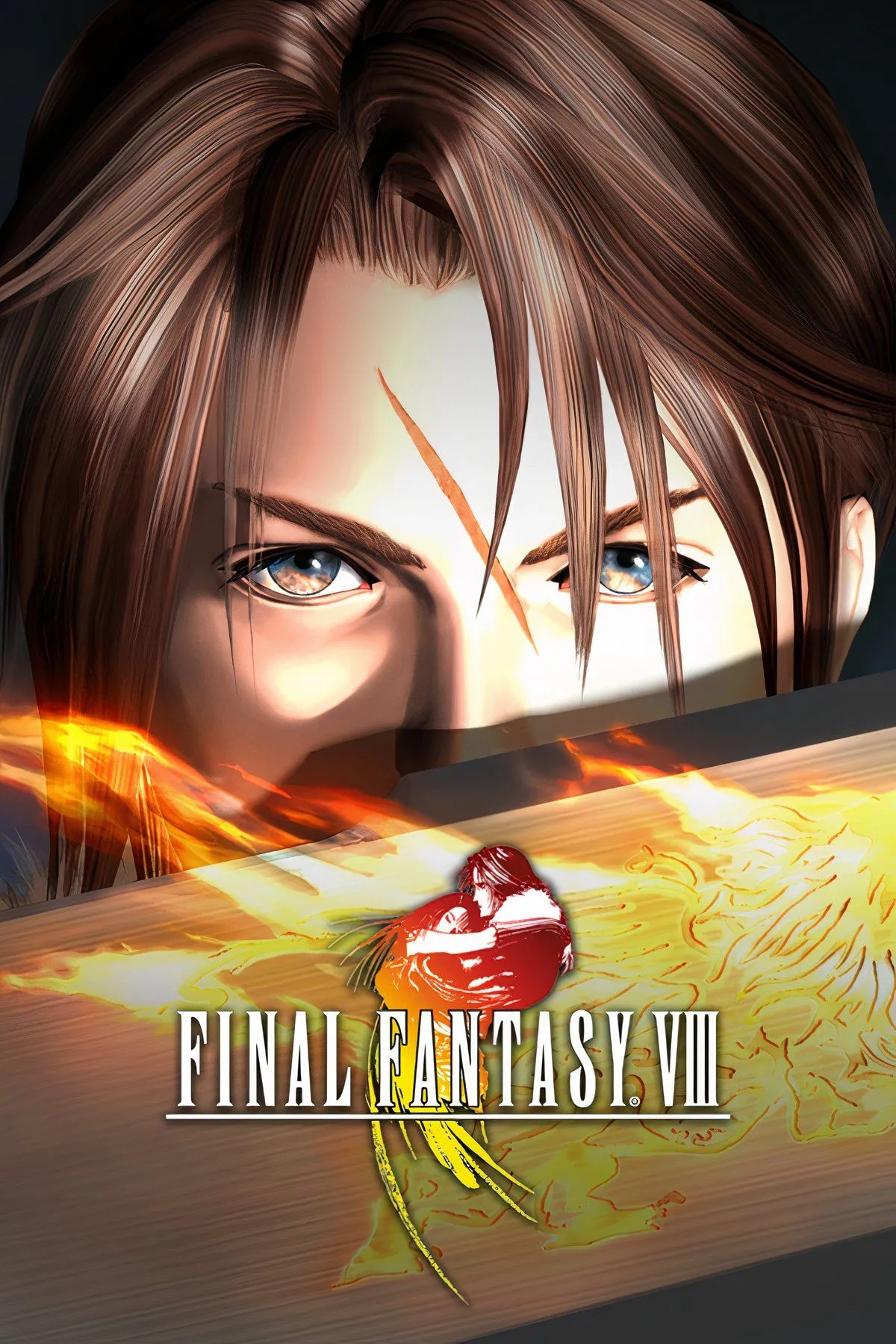 Bìa game Final Fantasy VIII với Squall Leonhart, tượng trưng cho một thế giới kỳ ảo đầy công nghệ trên PS1