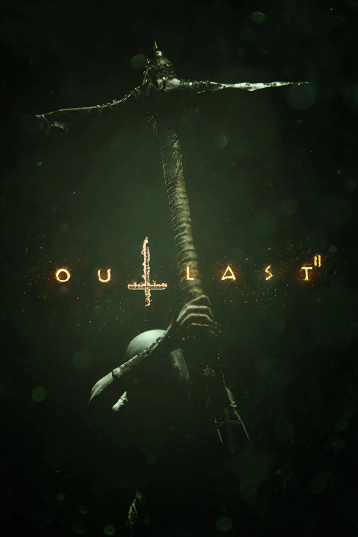 Bìa game Outlast 2, thể hiện sự hỗn loạn và kinh hoàng trong bối cảnh giáo phái nông thôn