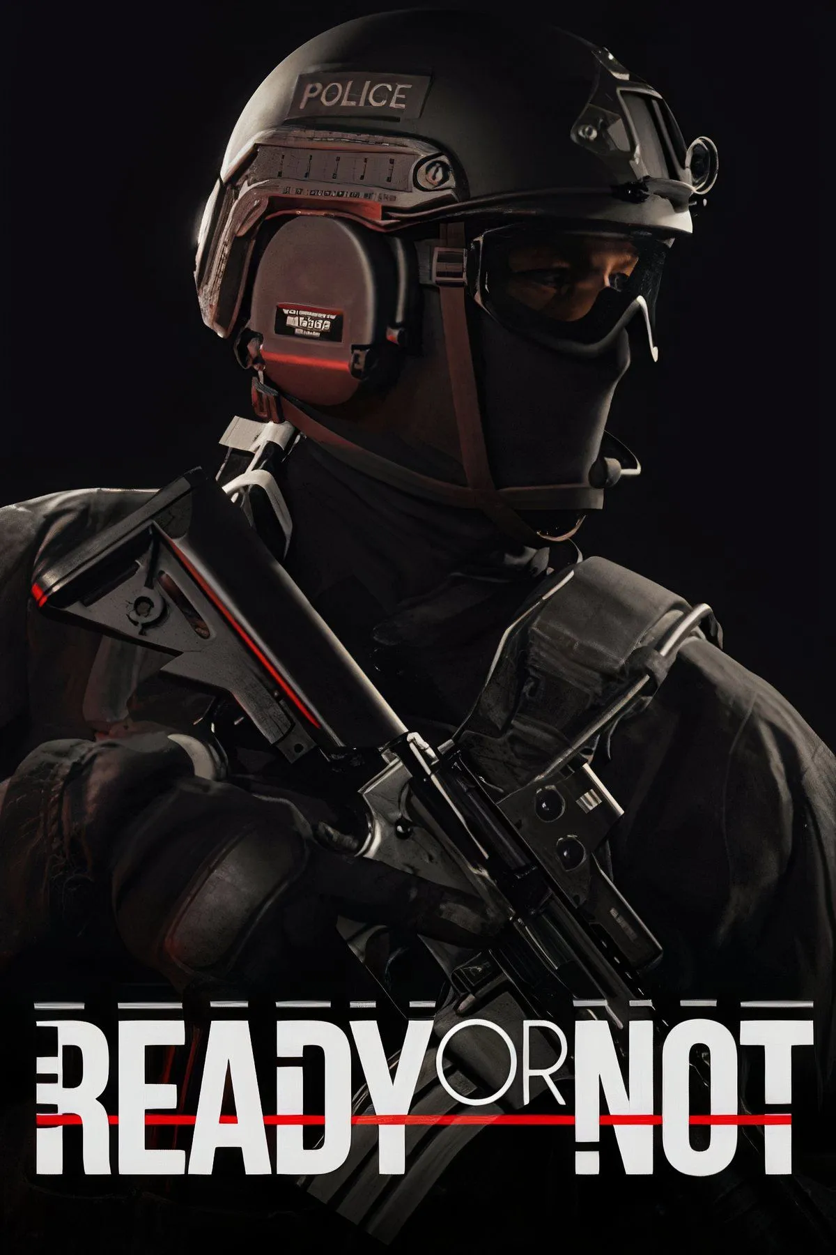 Bìa game Ready or Not, thể hiện đội SWAT trong một nhiệm vụ căng thẳng