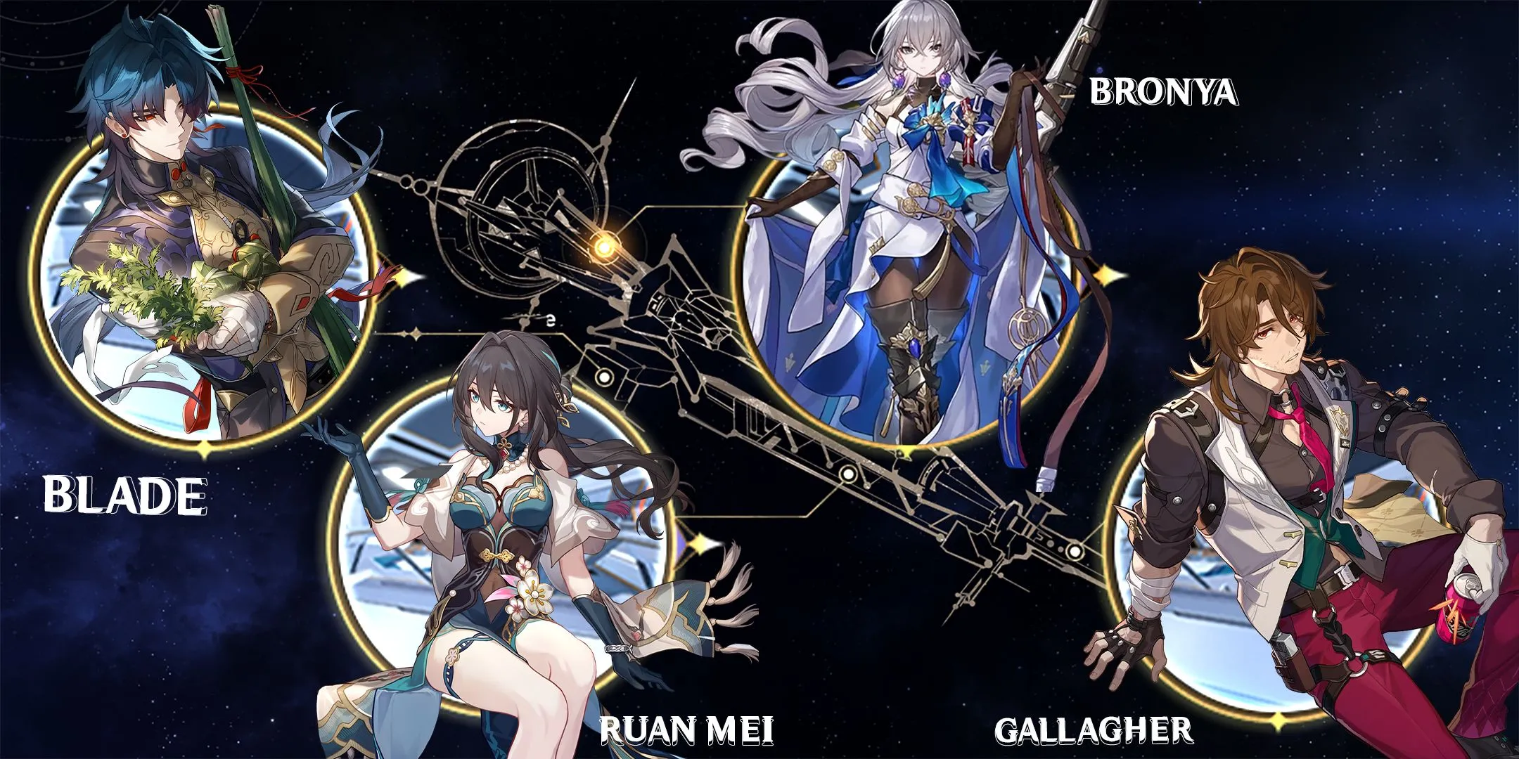 Blade cùng Ruan Mei, Bronya và Gallagher tạo thành đội hình bán F2P hiệu quả trong Honkai: Star Rail, tận dụng các buff hỗ trợ đa dạng.
