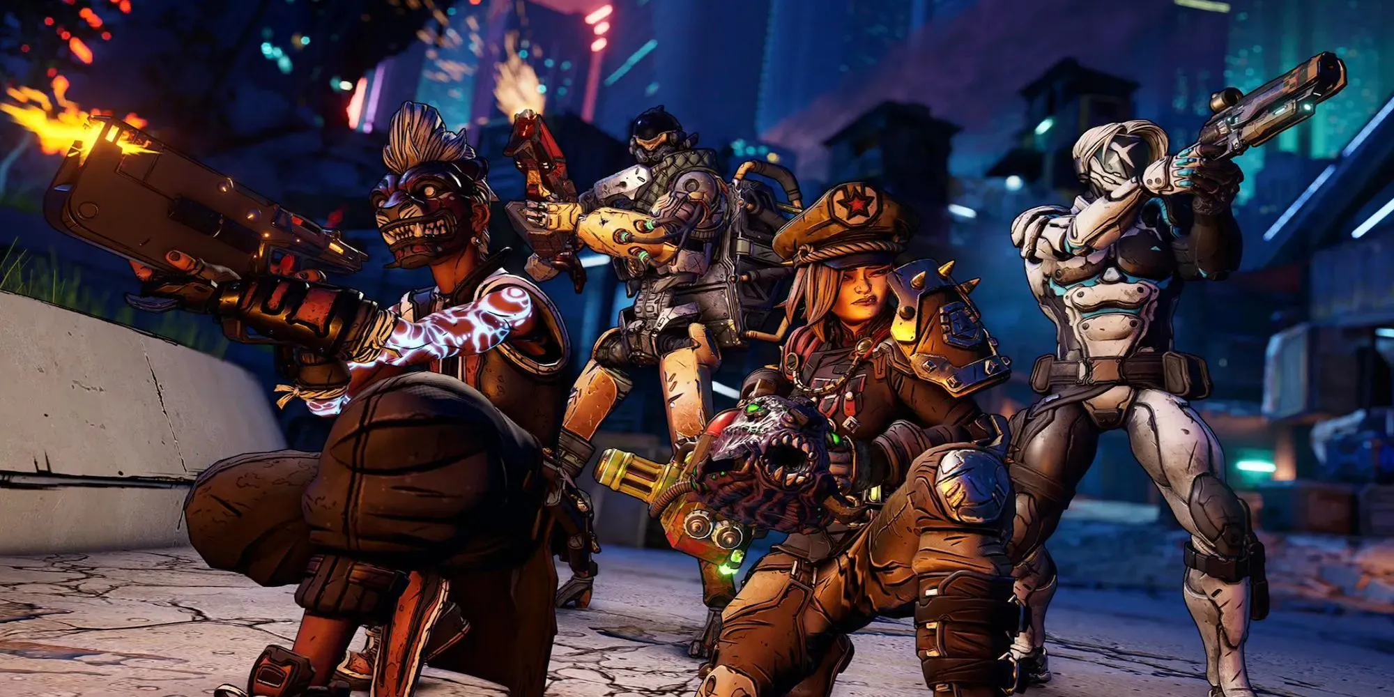 Các nhân vật Borderlands 3 đứng cùng nhau với vũ khí