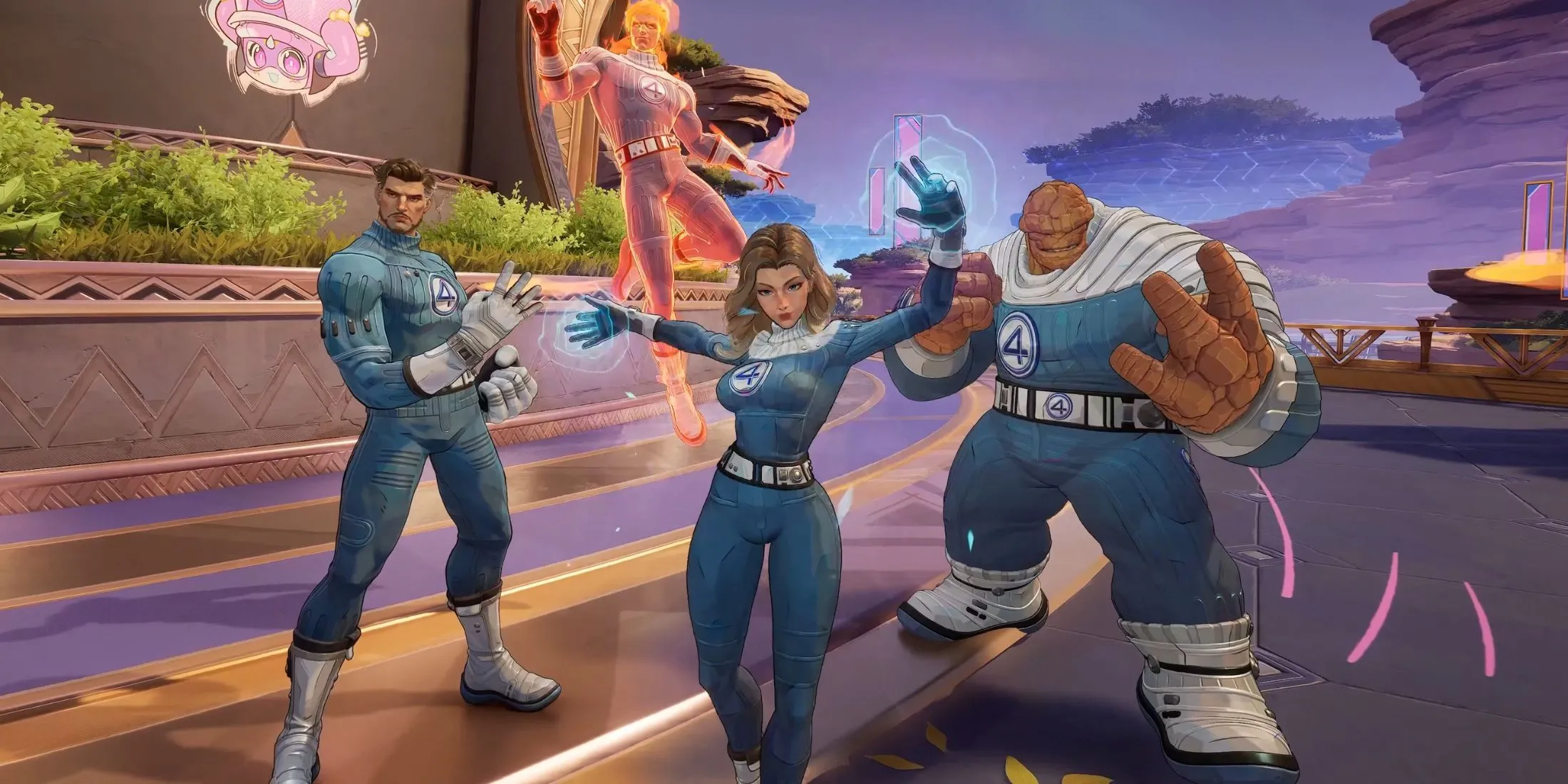 Các skin Fantastic Four từ bộ phim First Steps xuất hiện trong Marvel Rivals và Fortnite, thể hiện sự hợp tác đa vũ trụ.