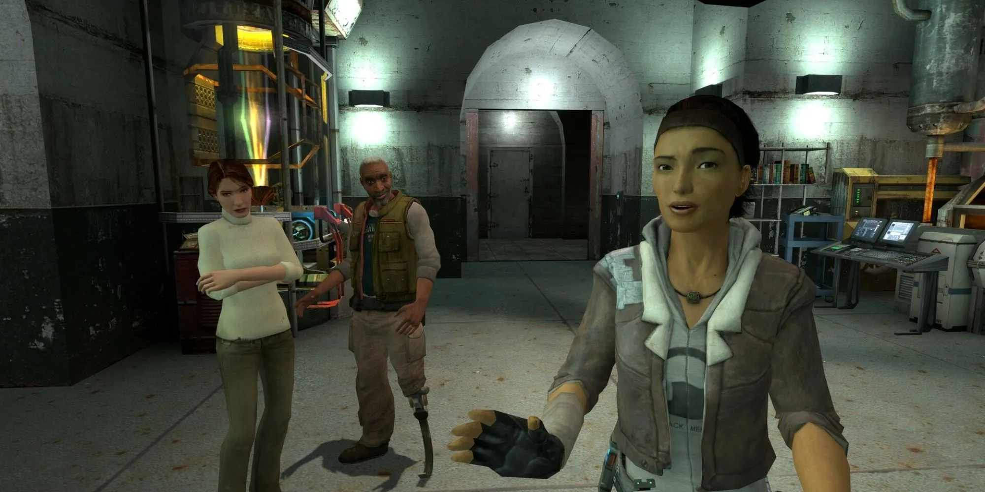 Cảnh một môi trường chi tiết với hiệu ứng vật lý nổi bật trong Half-Life 2