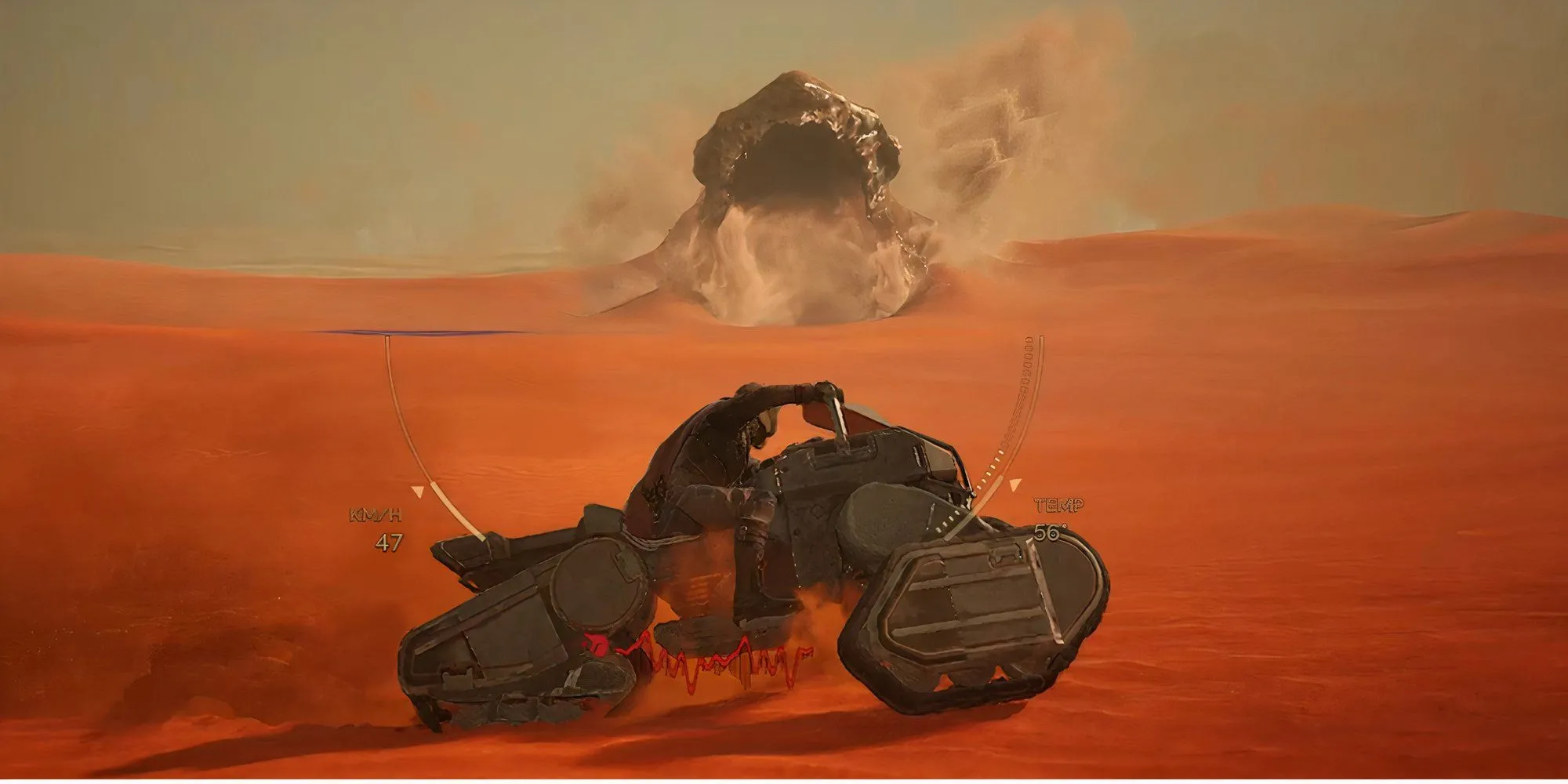 Cảnh nhân vật người chơi bị sandworm nuốt chửng hoặc chết do môi trường khắc nghiệt trong game Dune: Awakening