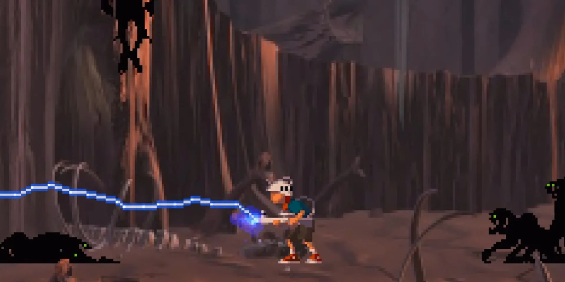 Cậu bé thiên tài Andy đối mặt với quái vật bóng tối trong game platformer Heart of Darkness trên PS1