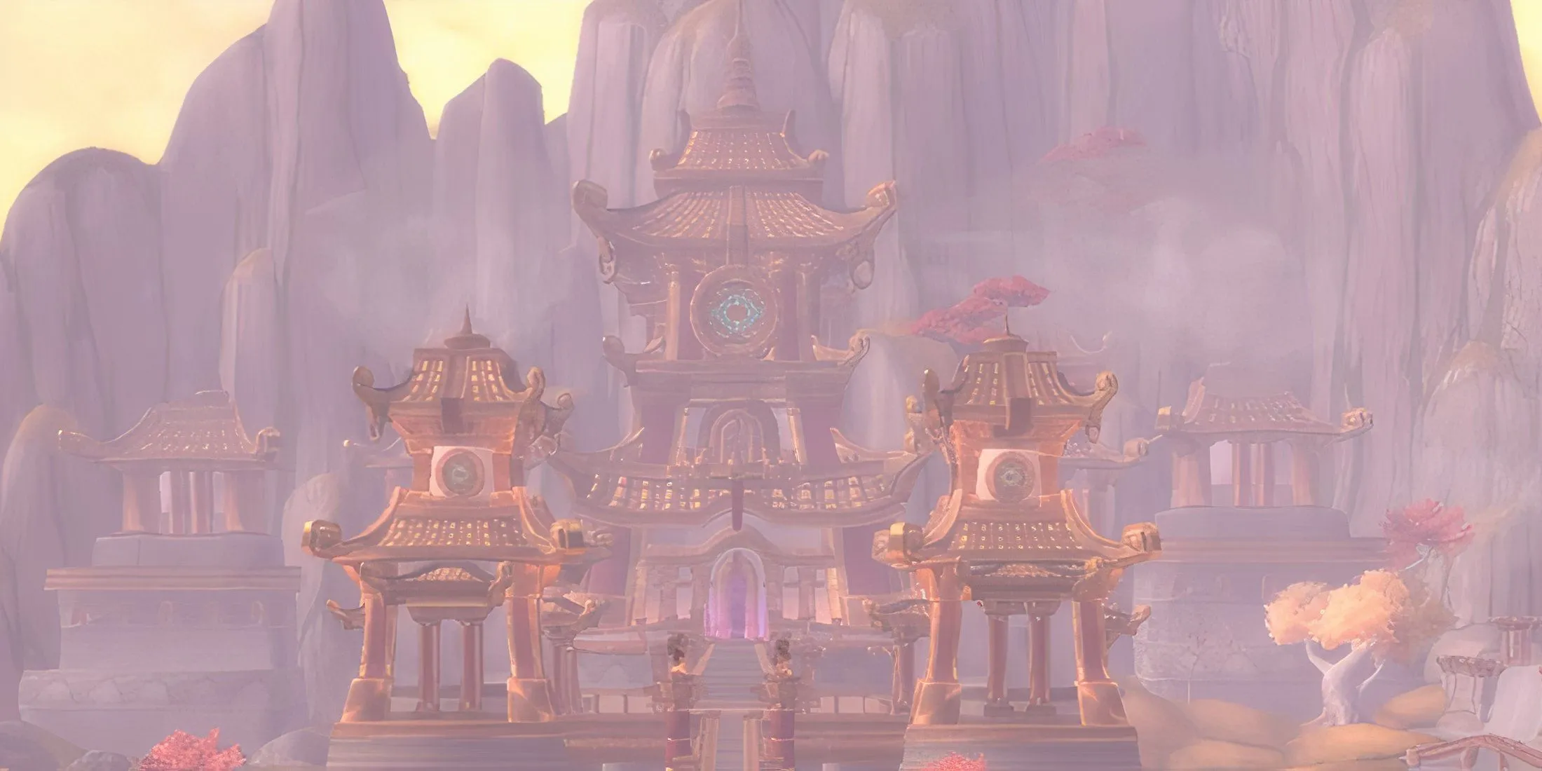 Cung điện Mogu'shan tráng lệ, trung tâm của thung lũng Vale of Eternal Blossoms và nơi đặt trụ sở phe phái trong WoW Pandaria