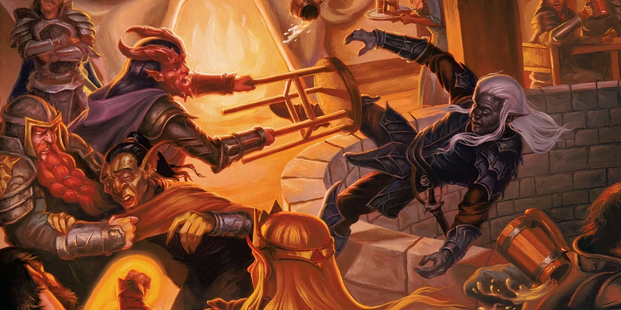 Cuộc ẩu đả náo loạn tại quán trọ Yawning Portal, minh họa khả năng Tavern Brawler trong D&amp;D.