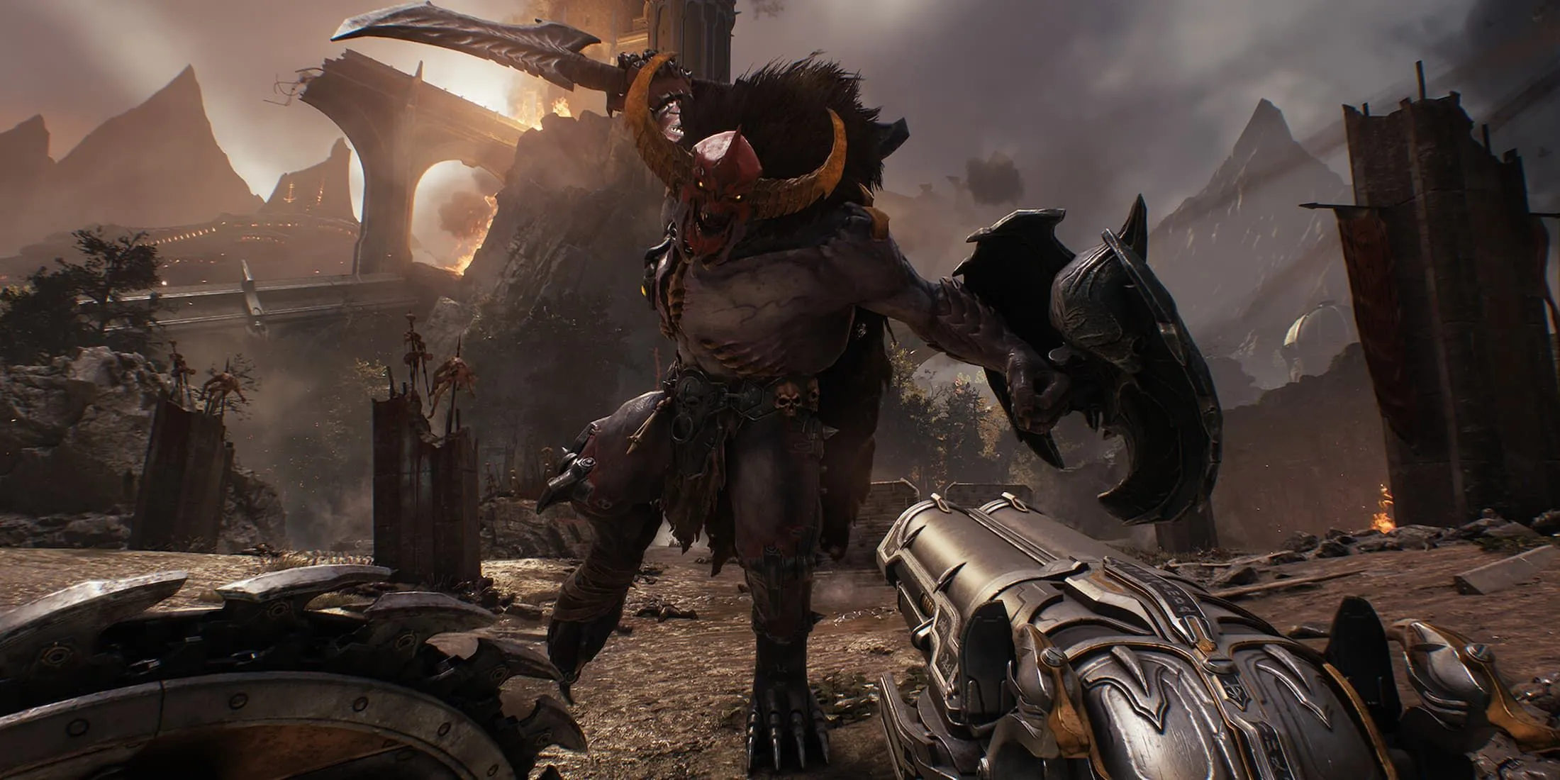 Doom Slayer sử dụng khiên và Super Shotgun, sẵn sàng càn quét kẻ thù trong Doom: The Dark Ages