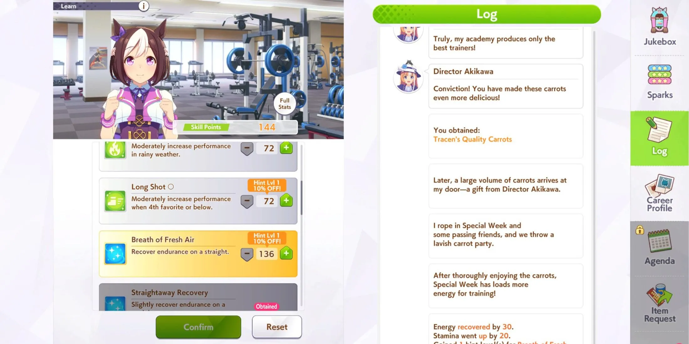 Giao diện các kỹ năng (Skills) của Special Week trong Umamusume Pretty Derby