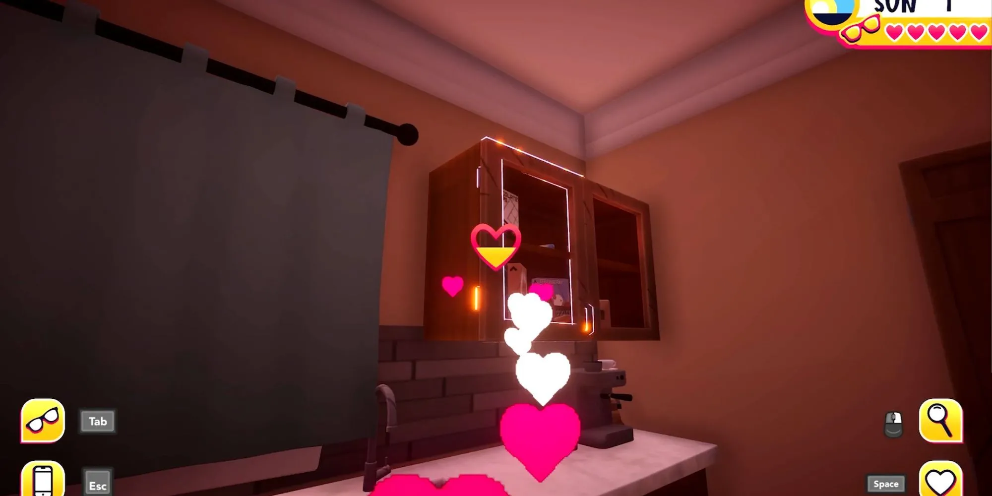 Giao diện chơi game Date Everything!, hiển thị nhân vật, tùy chọn đối thoại và các chỉ số SPECS.