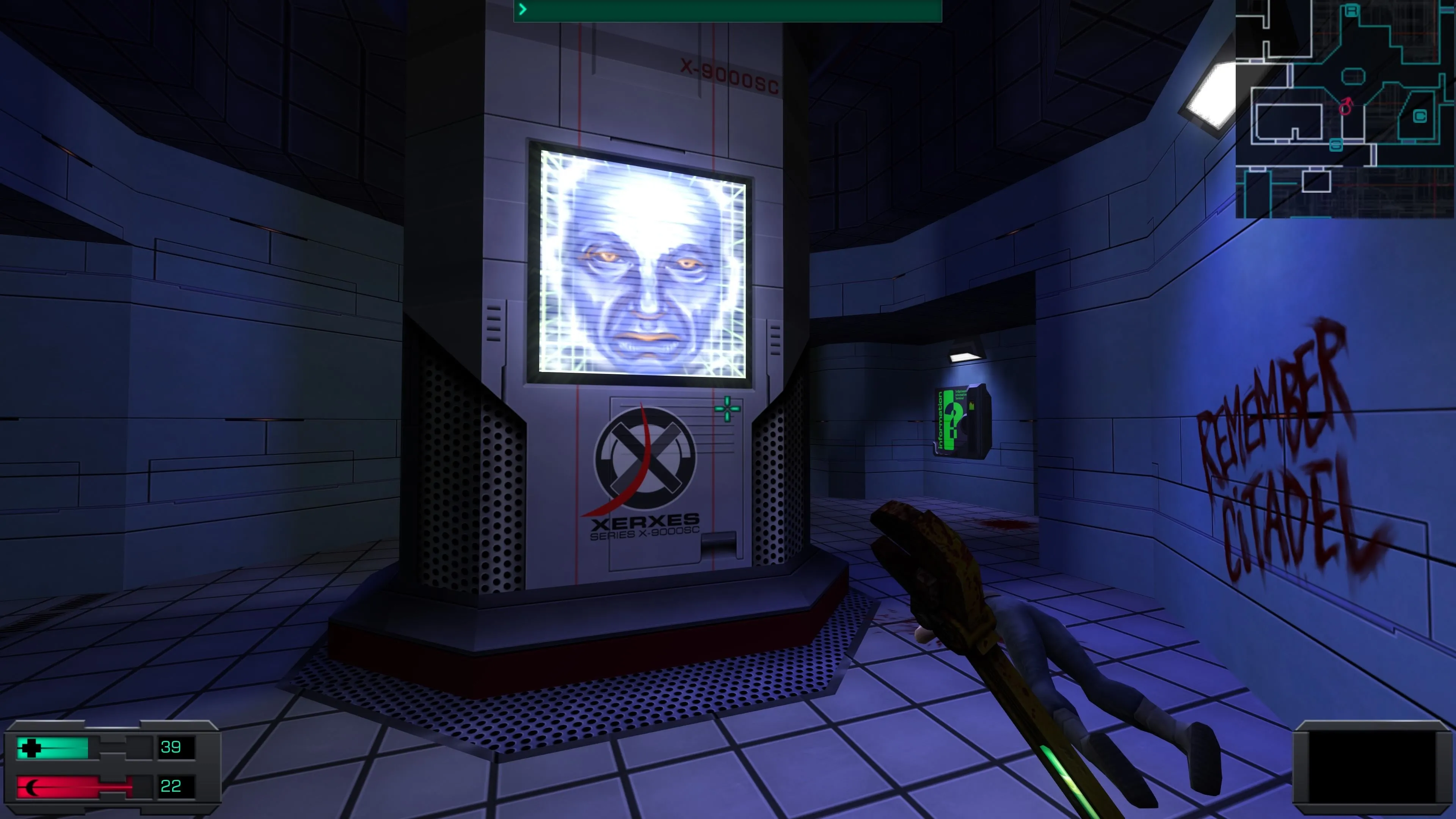 Giao diện của XERXES, một AI trên tàu trong System Shock 2 Remaster.