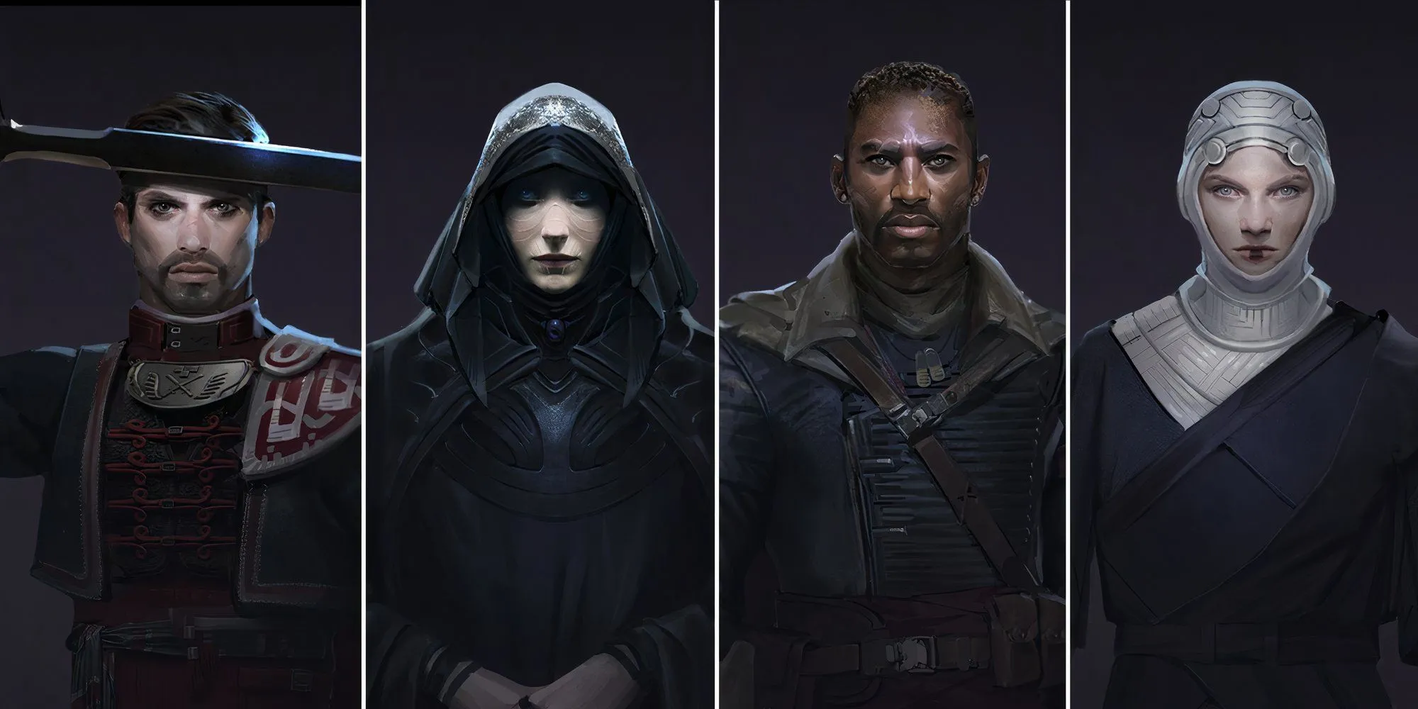 Giao diện lựa chọn hoặc minh họa các class nhân vật trong game Dune: Awakening như Mentat, Trooper, Bene Gesserit, Swordmaster