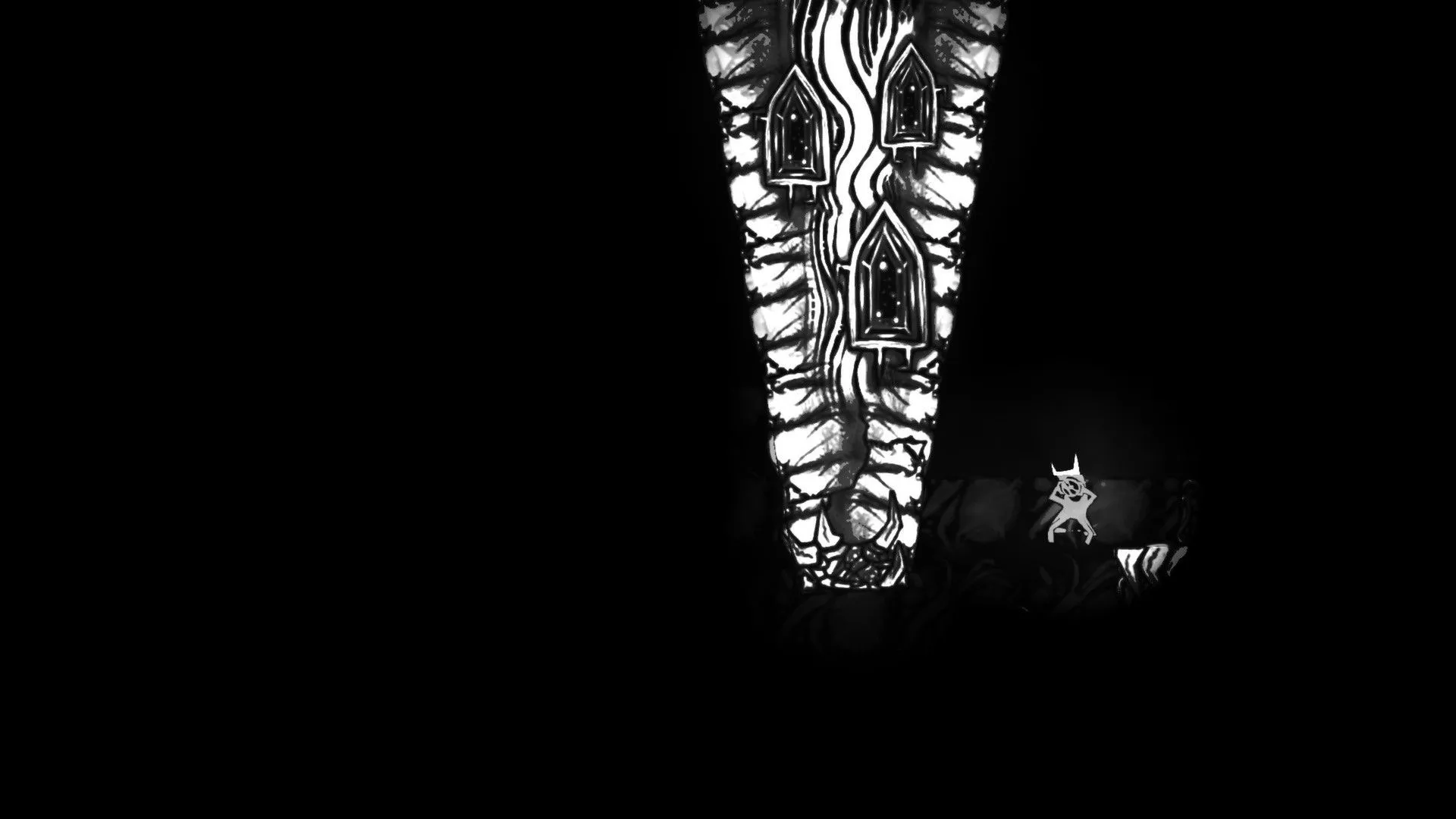 Góc nhìn trong game Closure, nhân vật điều khiển ánh sáng để vượt qua các chướng ngại vật tối tăm.