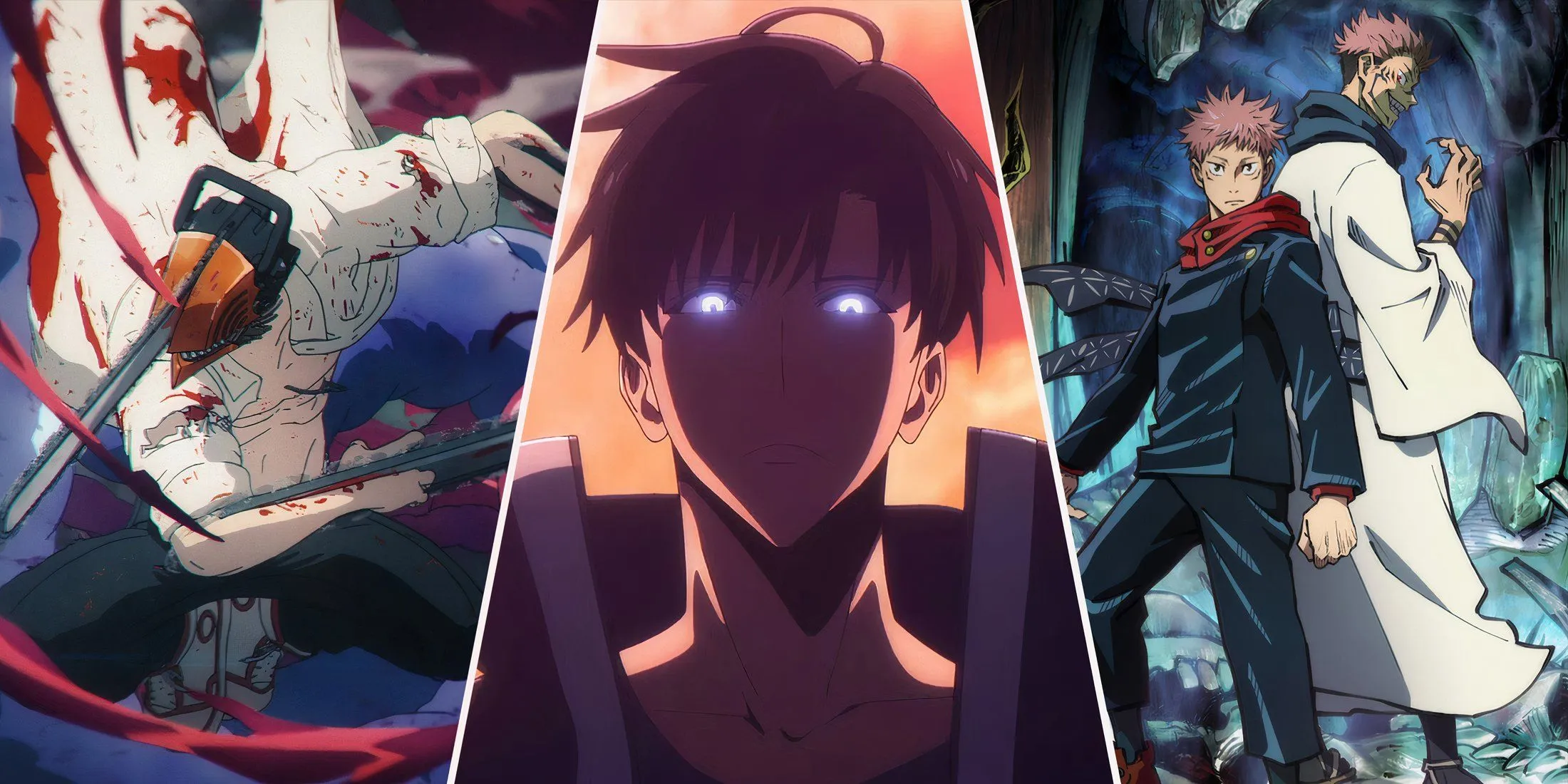 Hình ảnh minh họa các anime hành động đỉnh cao thập niên 2020, bao gồm Solo Leveling, Jujutsu Kaisen và Chainsaw Man, thể hiện sự kỳ vọng vào thể loại này.