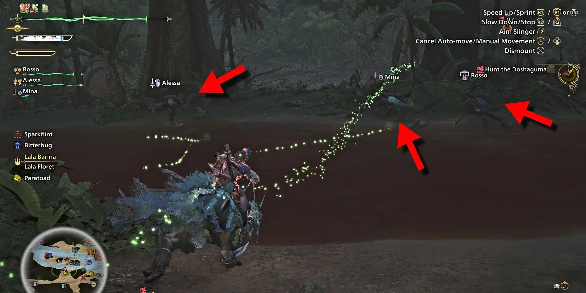 Hình ảnh một nhóm Thợ Săn đang chiến đấu với quái vật khổng lồ trong Monster Hunter Wilds, minh họa hệ thống Support Hunter đang hoạt động