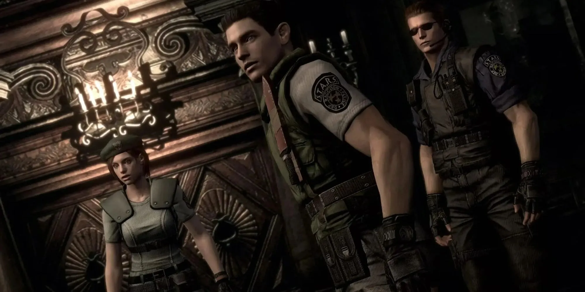 Jill Valentine, Chris Redfield và Albert Wesker đặt chân vào Dinh thự Spencer trong Resident Evil 1, khởi đầu mọi sự kiện kinh hoàng.
