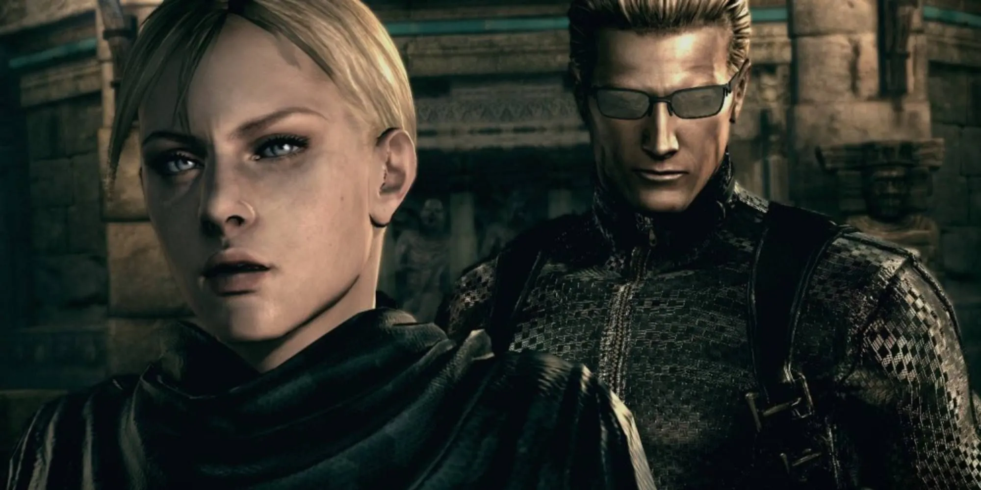 Jill Valentine và Albert Wesker trong Resident Evil 5, minh họa giai đoạn Jill bị khống chế tâm trí và vượt qua nghịch cảnh.
