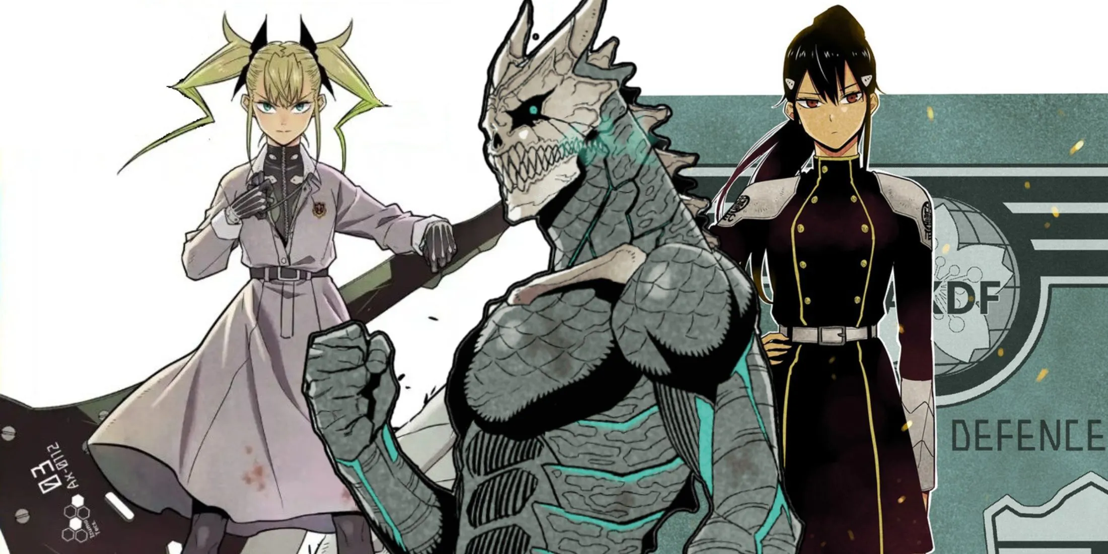 Kikoru Shinomiya, Kafka Hibino và Mina Ashiro, những nhân vật chủ chốt trong Kaiju No. 8