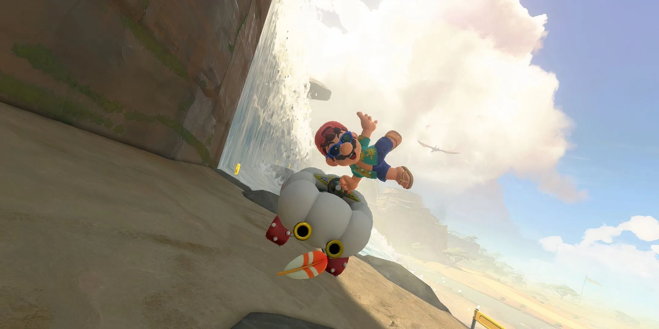 Mario sử dụng vật phẩm Lông Vũ để phòng thủ trong Mario Kart World