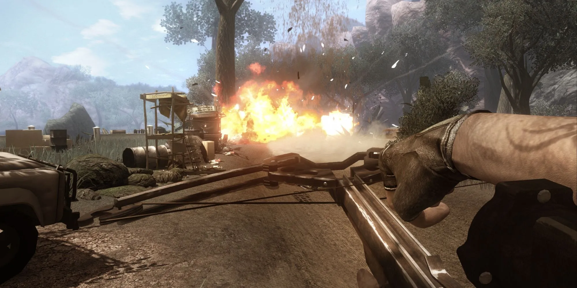 Môi trường savan châu Phi rộng lớn và chân thực trong Far Cry 2, với hiệu ứng thời tiết sống động