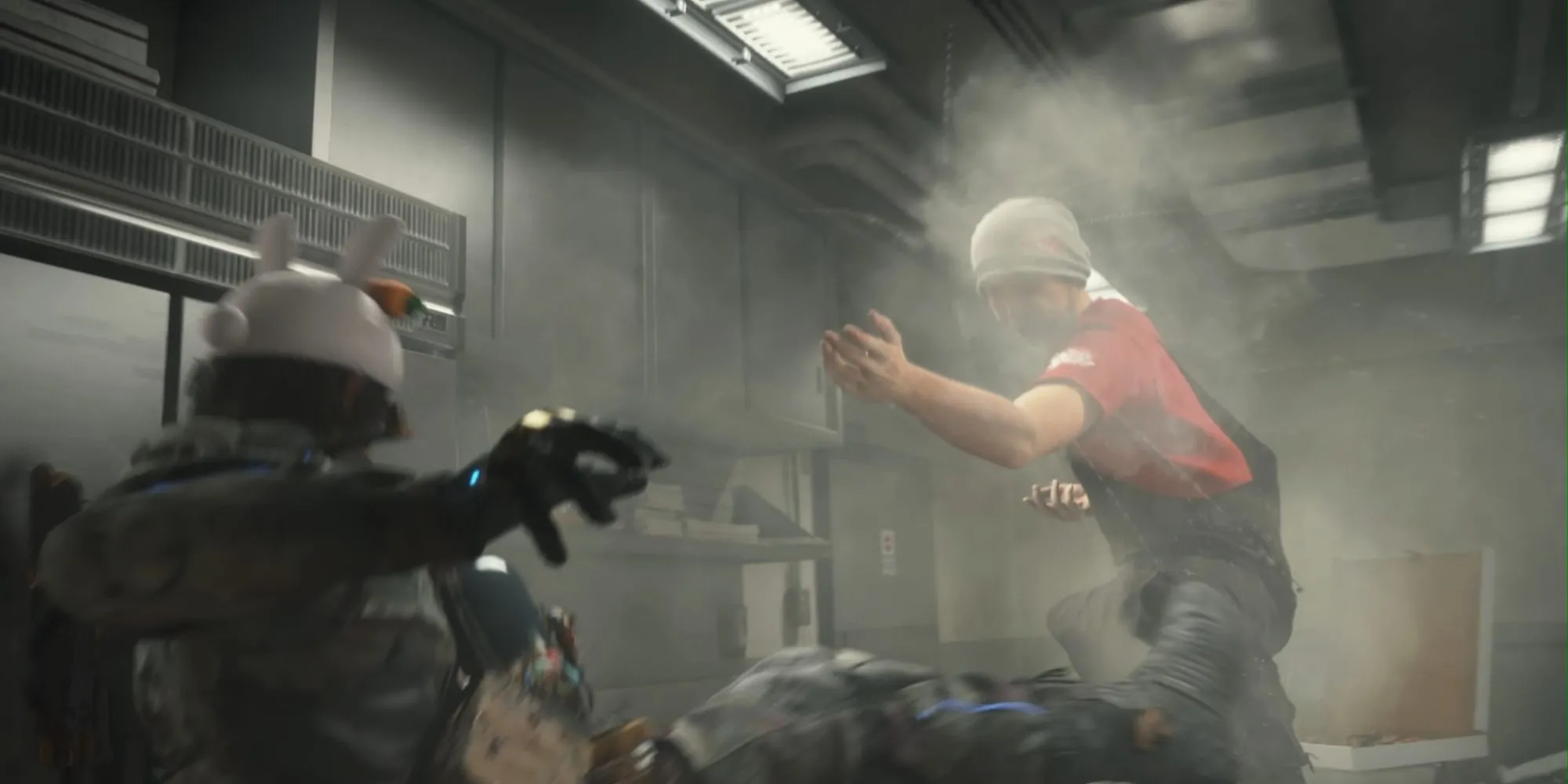 Một cảnh xuất hiện khách mời hoặc tham chiếu trong Death Stranding 2, có thể là một nhân vật prepper hoặc một chi tiết liên quan đến người nổi tiếng/tác phẩm khác.