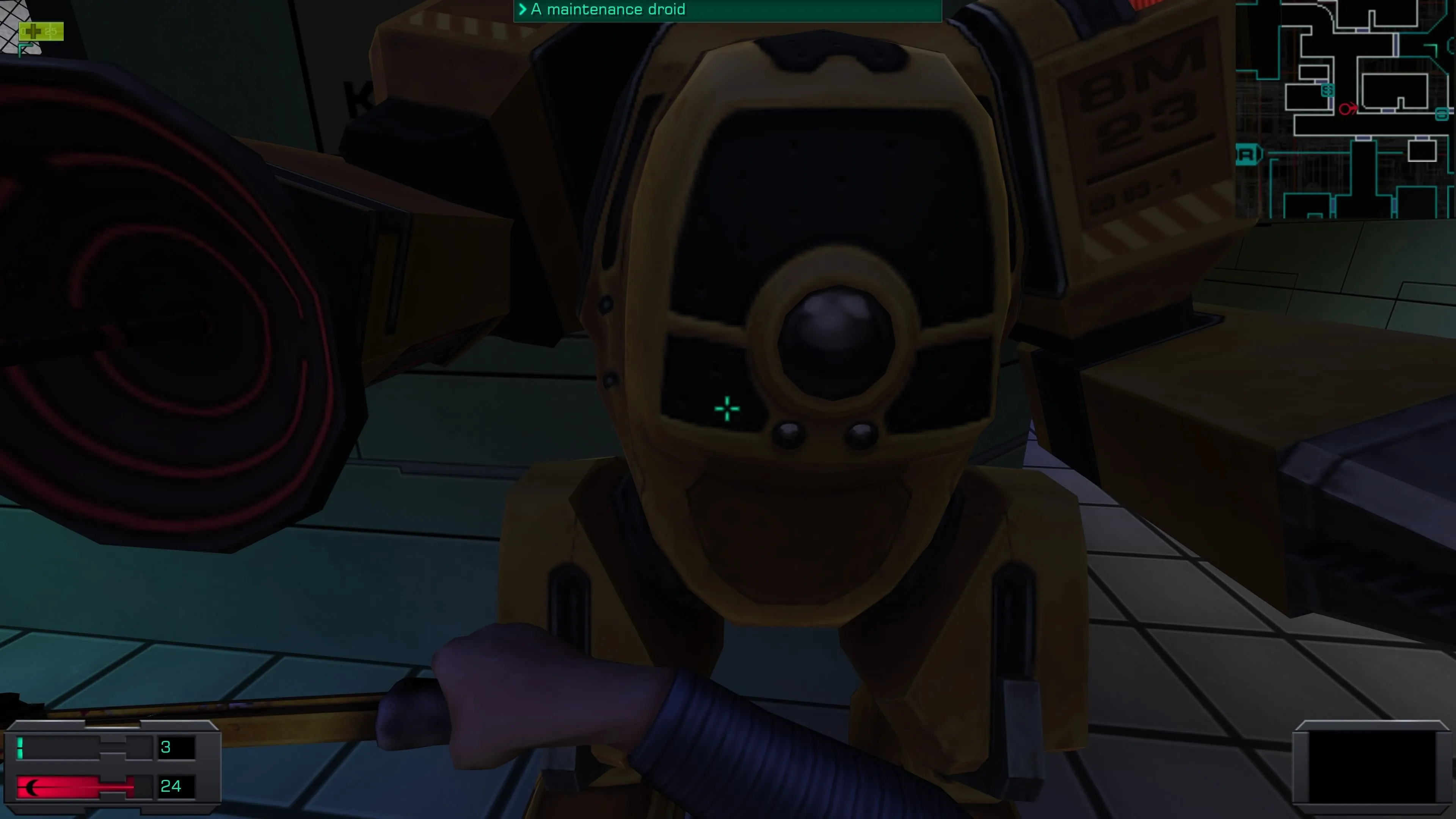 Một con droid bảo trì, kẻ thù gợi nhớ đến Big Daddy trong System Shock 2 trong System Shock 2 Remaster.