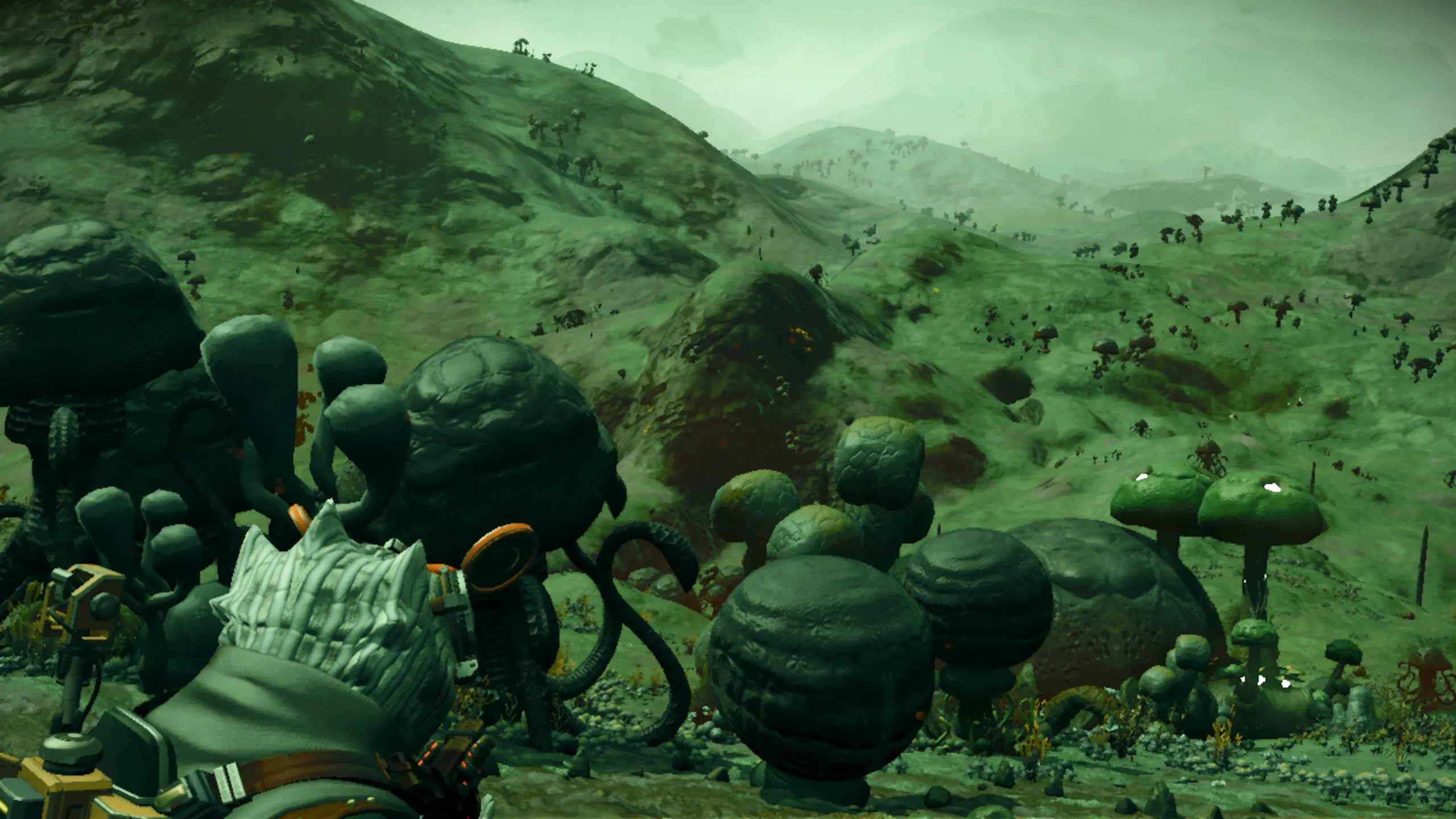 Một phi hành gia trên hành tinh nhiễm độc trong No Man's Sky, phản ánh sự &quot;toxic&quot; và độc hại mà những game thủ kỳ thị mang lại.